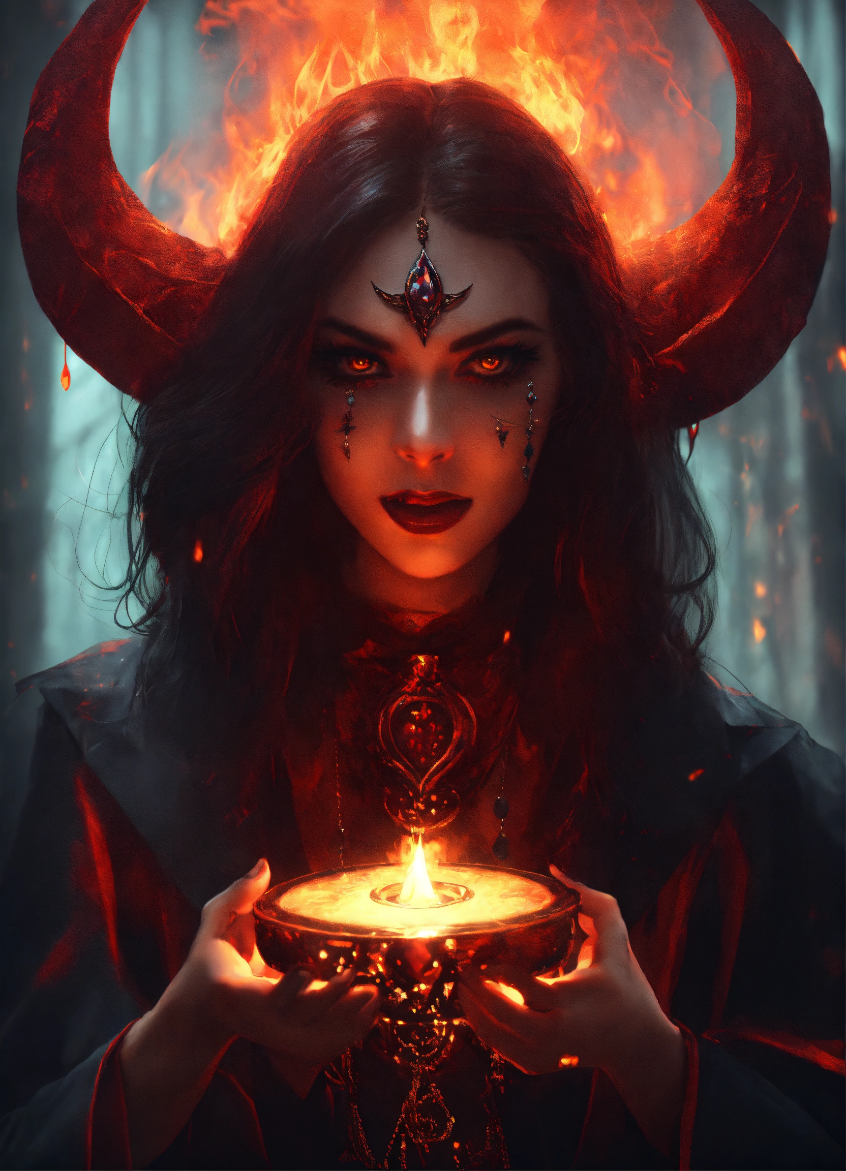 Lexica - Evil female demon teaching women about magic, scary vibes