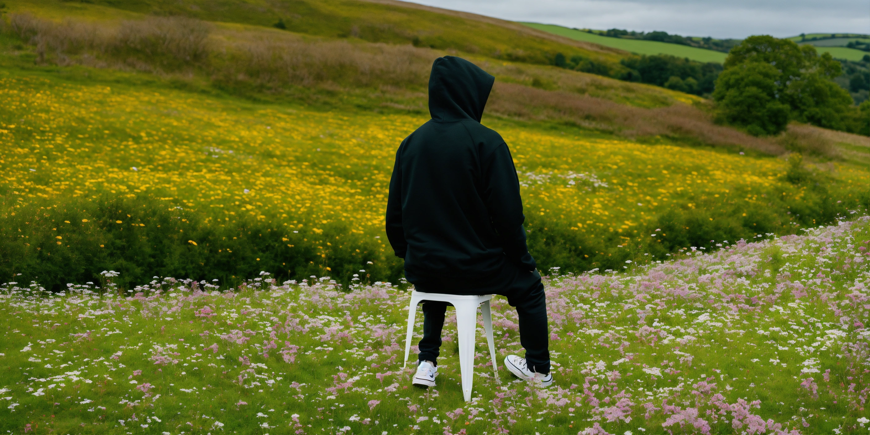 lexica-man-stood-in-a-grassy-meadow-in-england-ontop-of-a-chair-on