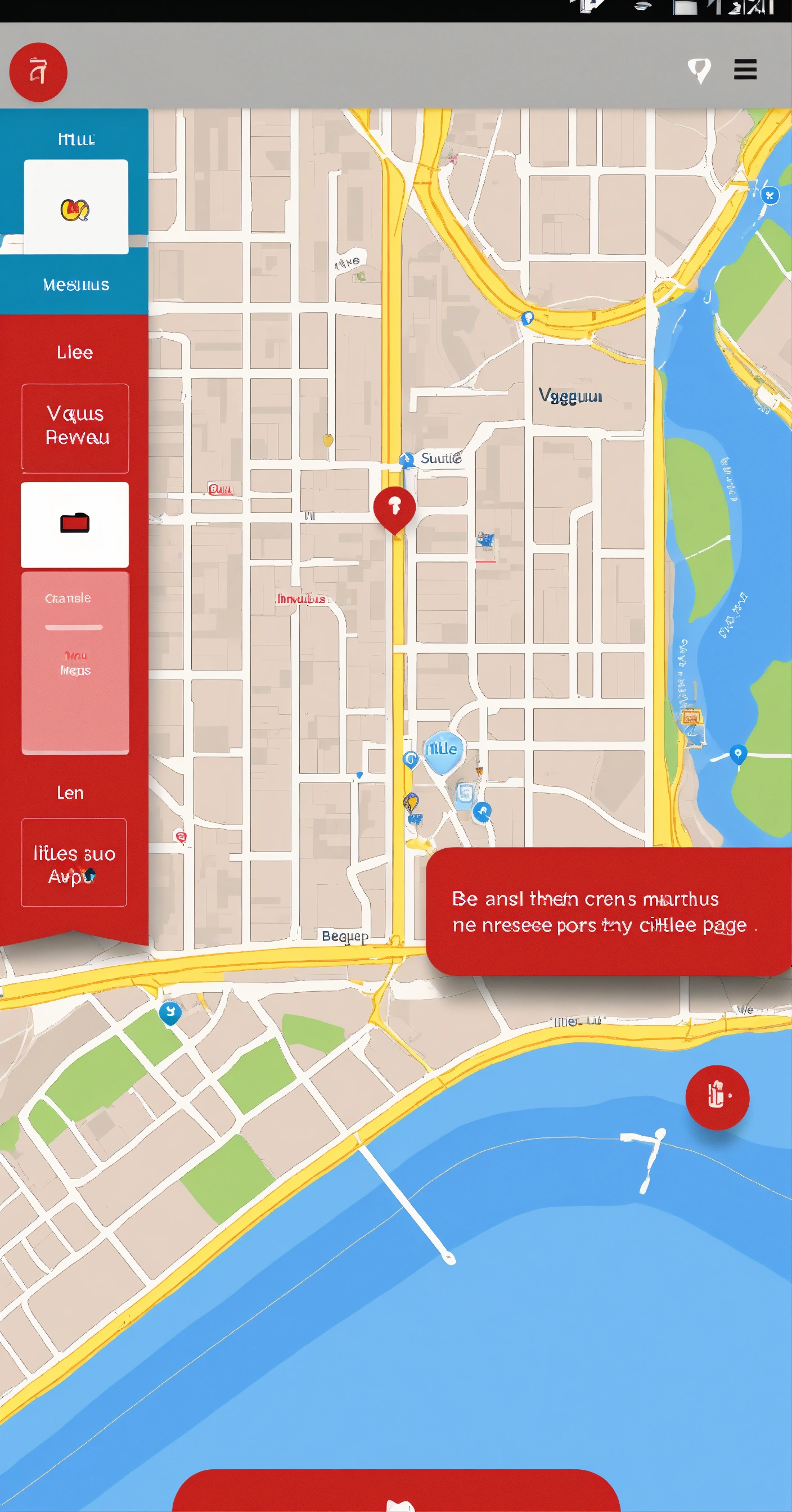 Lexica - Graphic user interface of an app, with a map of a city and a ...