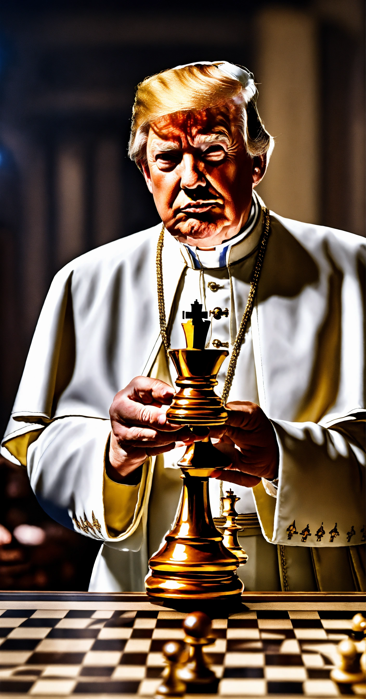 Lexica - Trump holding a chess bishop piece of the pope