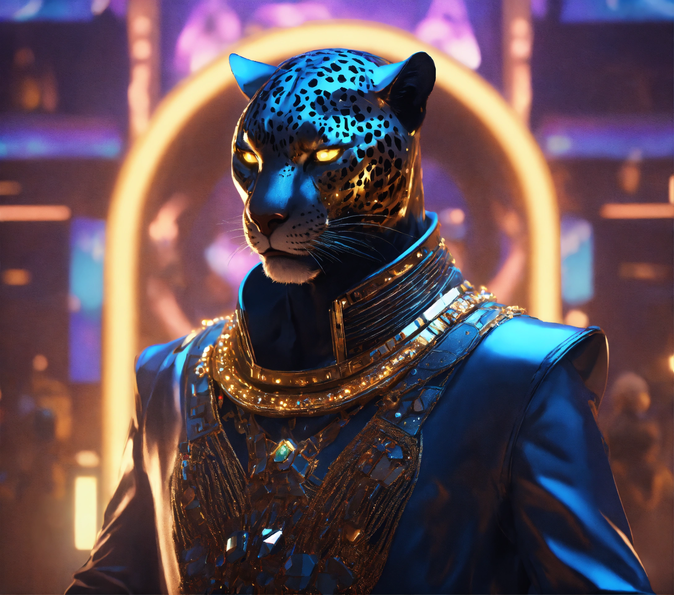 Lexica - Zoom out from a male panther faced humanoid wearing a fancy ...