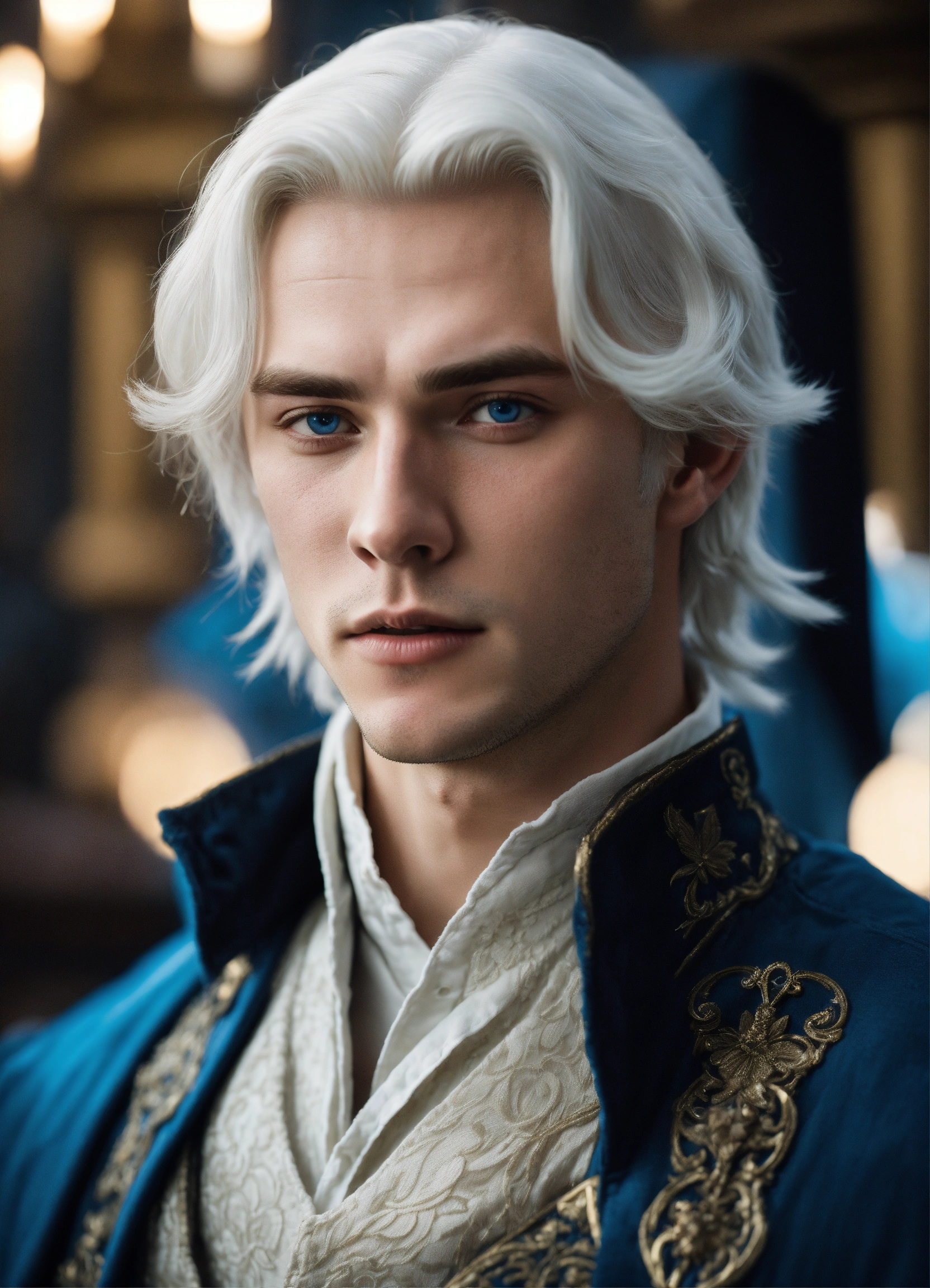 Lexica - Beautiful young man, shoulder-length white hair, blue eyes ...