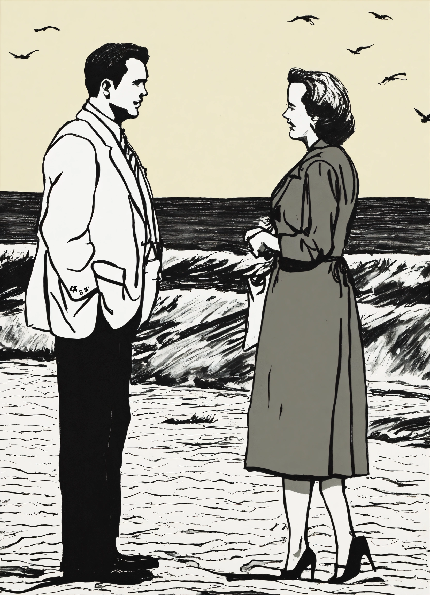 Lexica - Simple 1950s sharpie drawing black and white only.. Three ...