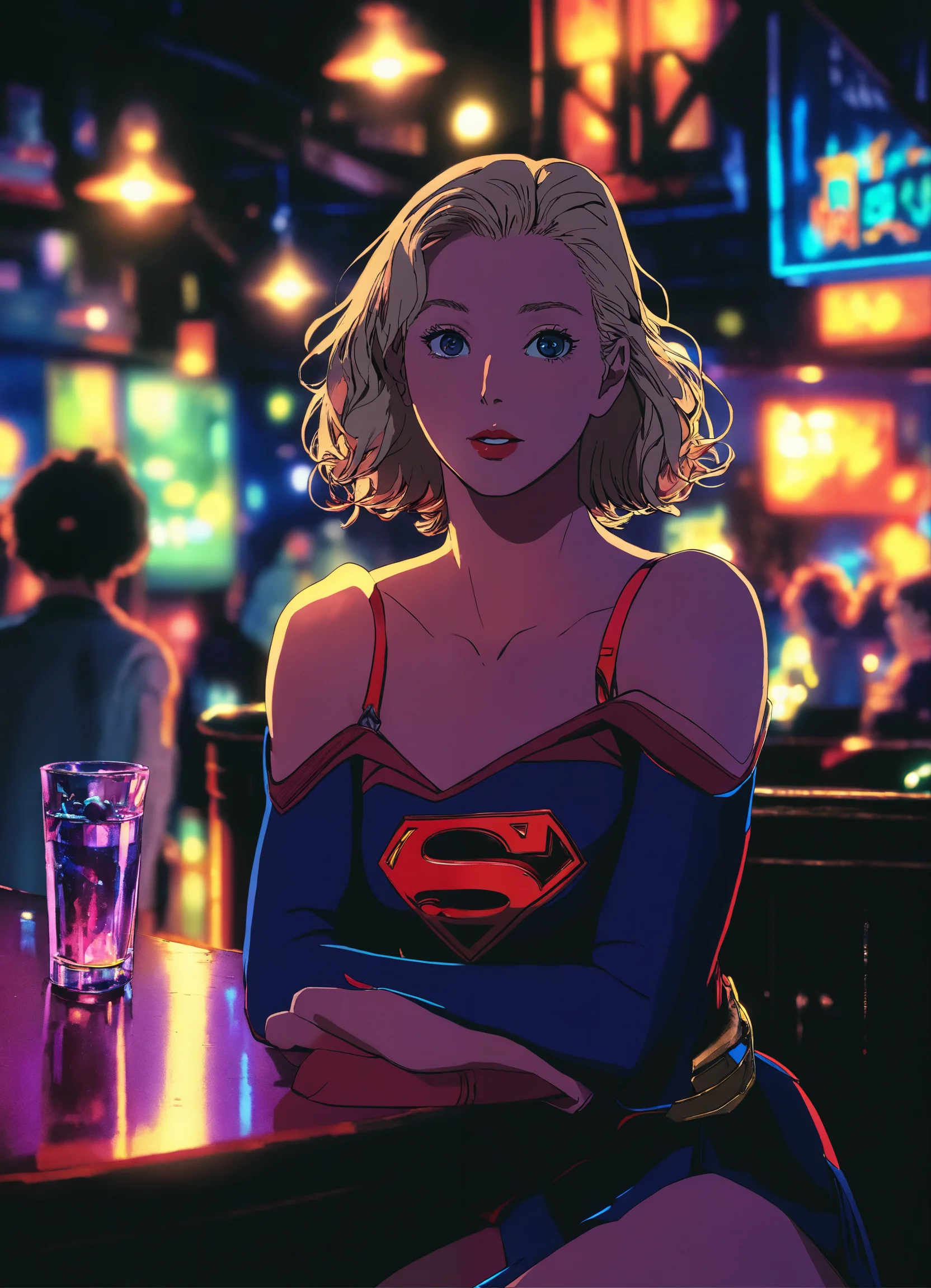 Lexica - 1990s anime beautiful blonde Supergirl at a nightclub, ghibli ...