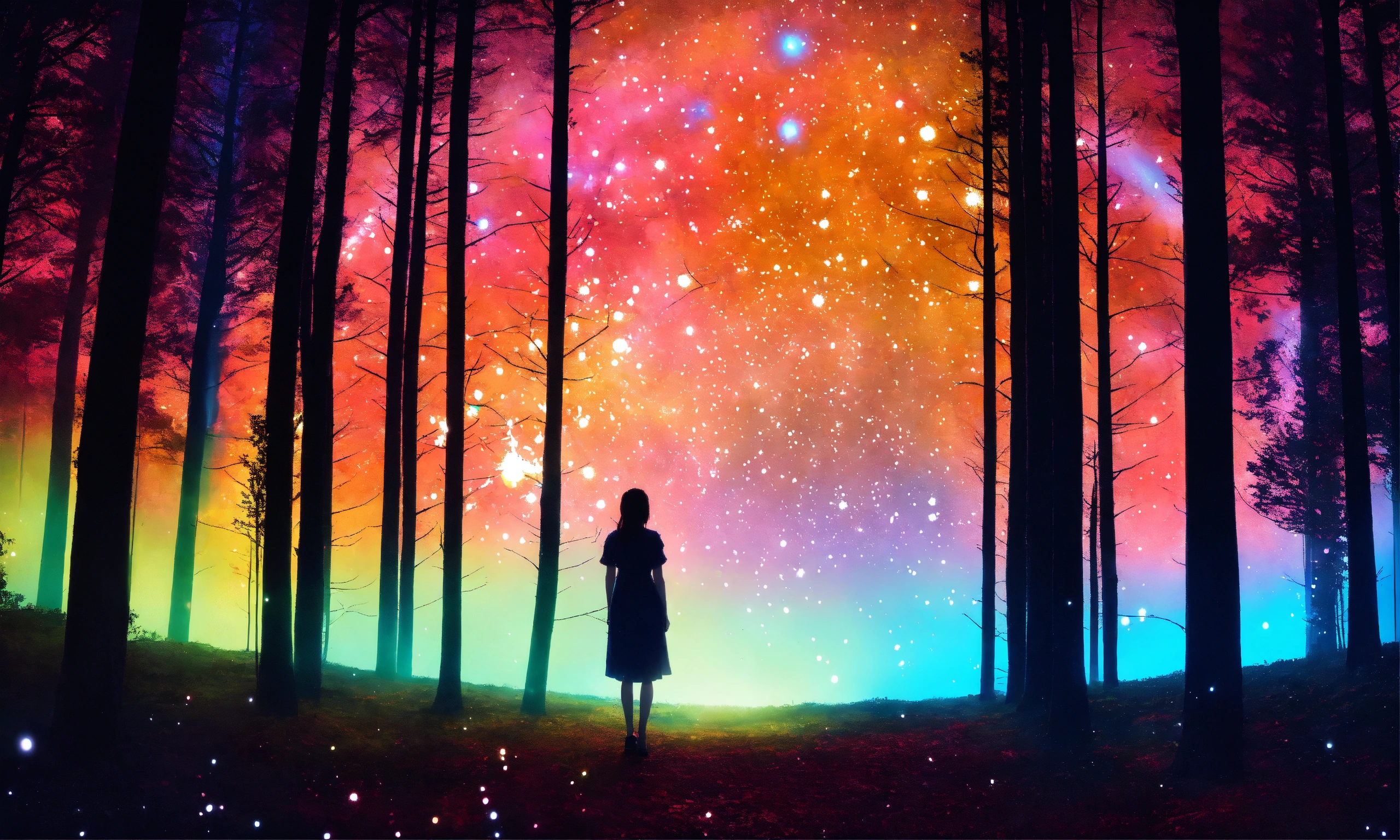 Lexica - A woman silhouette standing in a forest in the middle of a ...