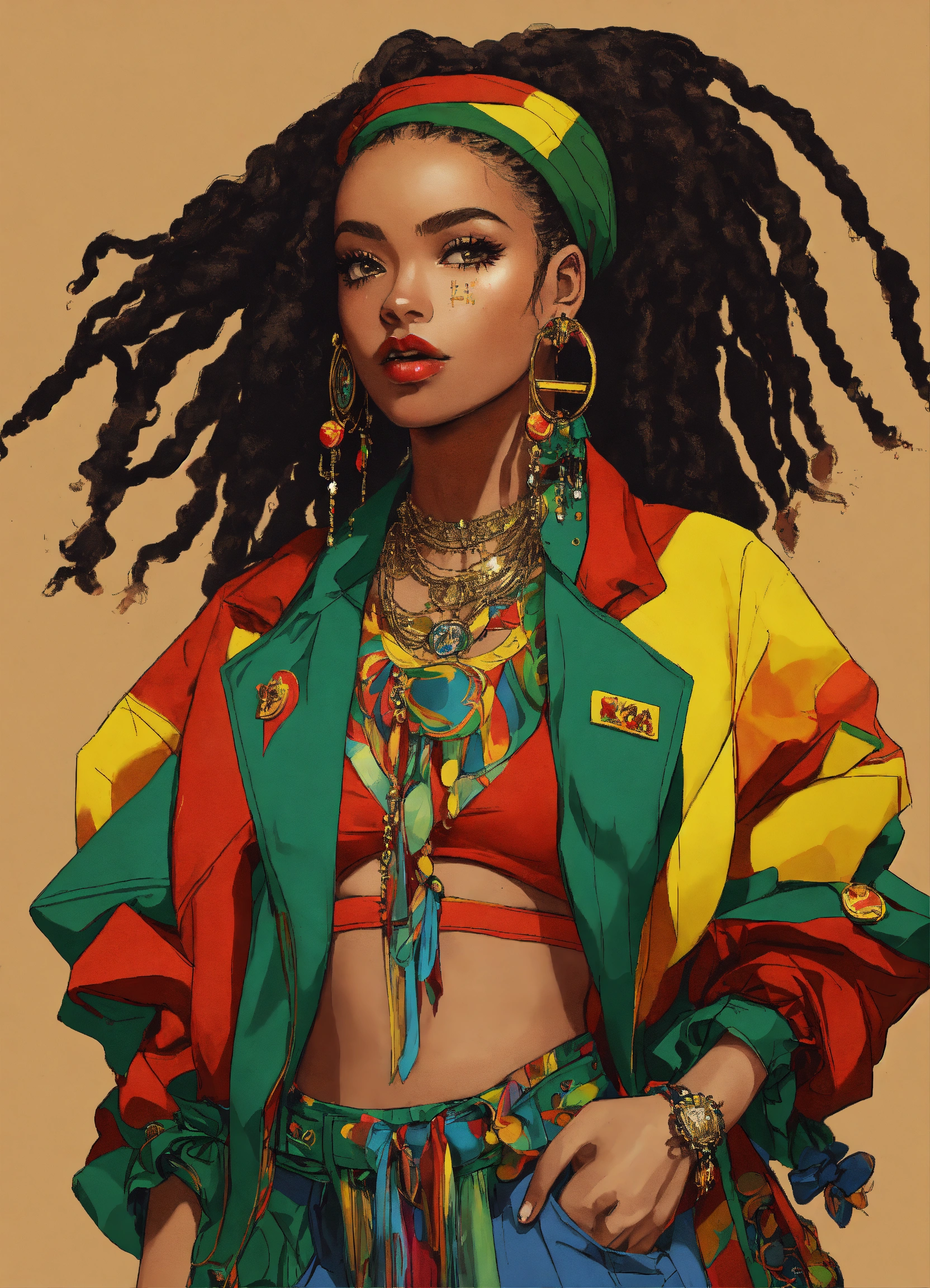 Lexica - Full body street art rasta girl in stylish haute couture ...
