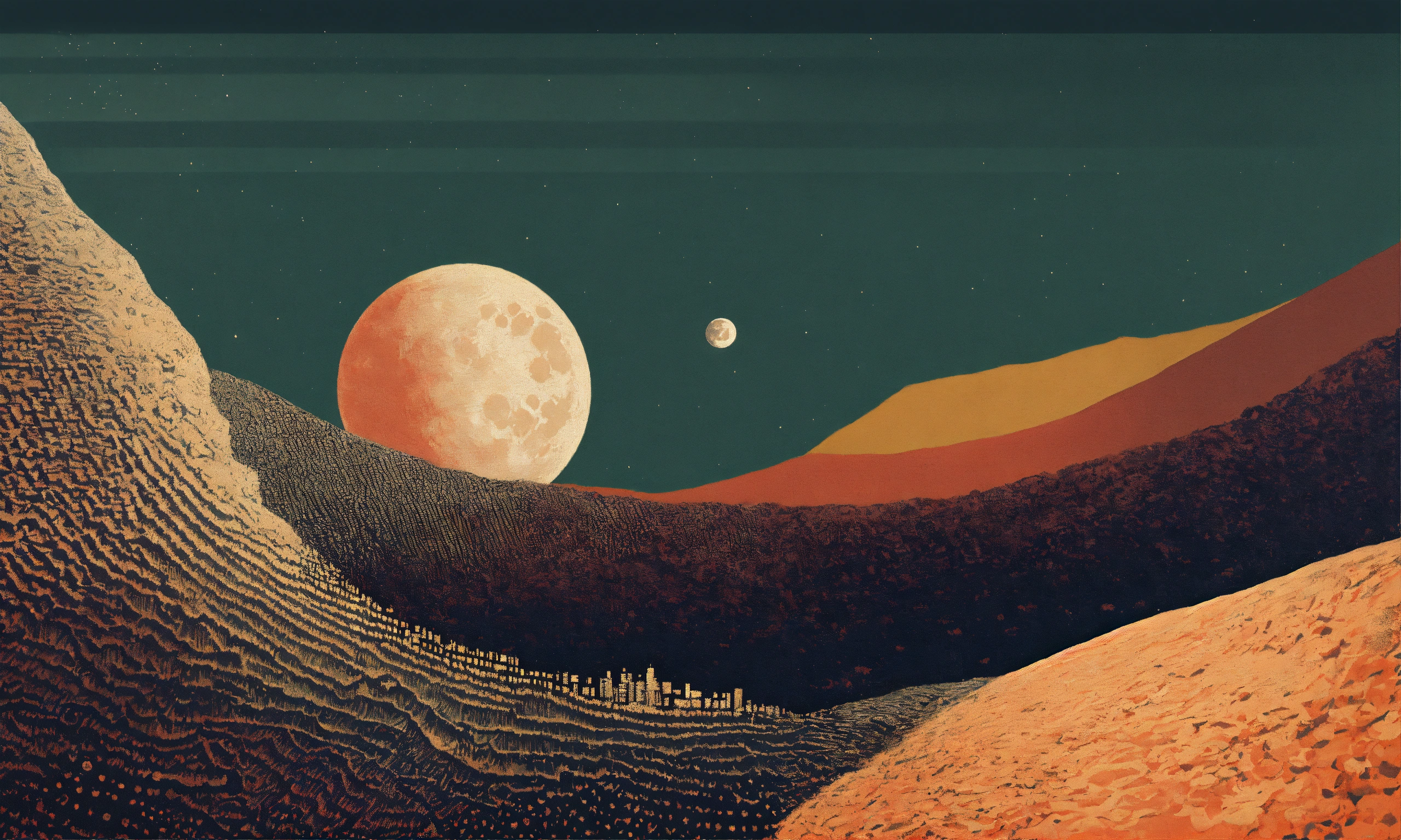 Lexica - Moon profile + Halftone pattern + editorial illustration of ...