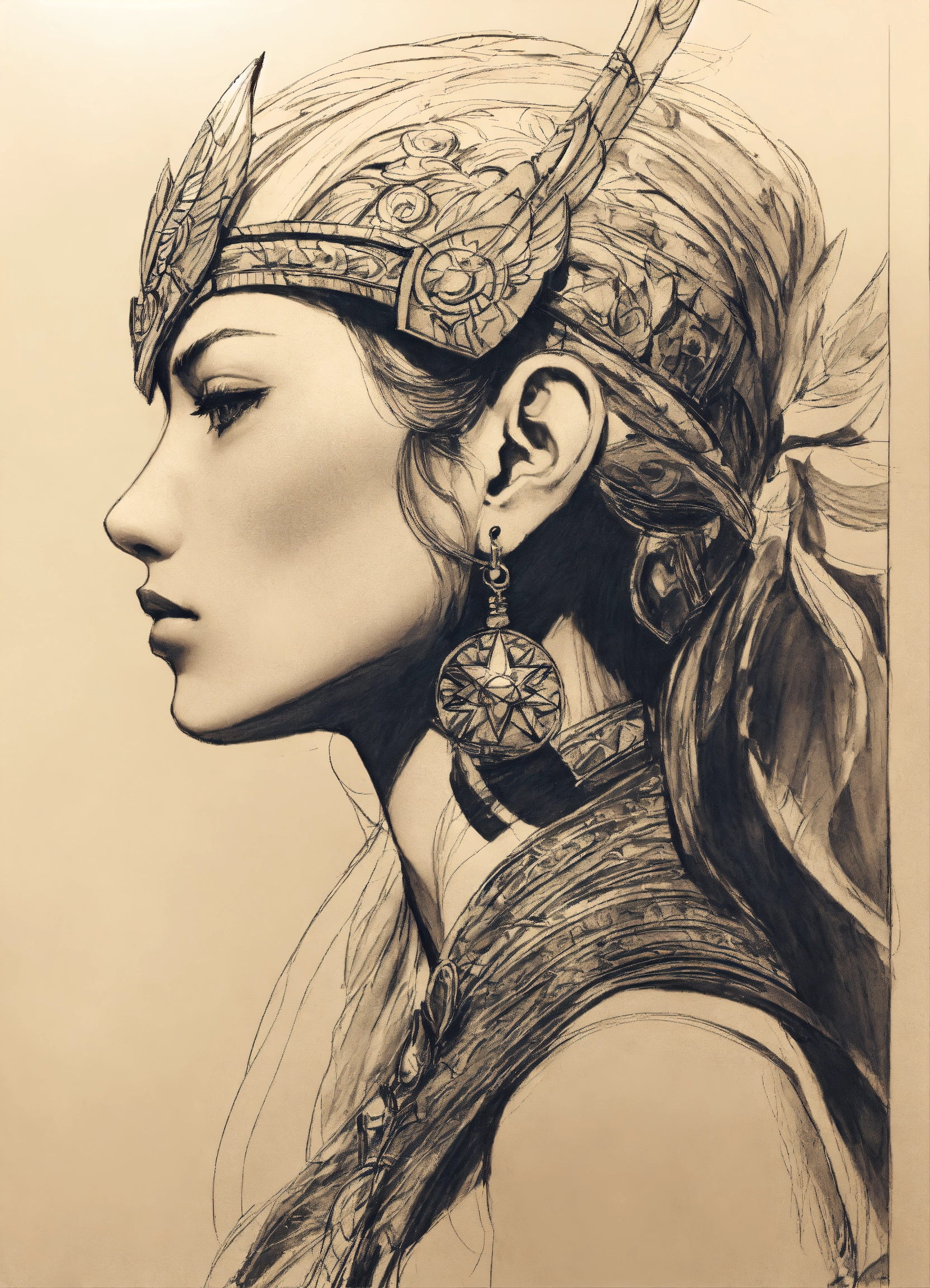Lexica - Pen sketch of just the profile of an inner goddess in warrior ...