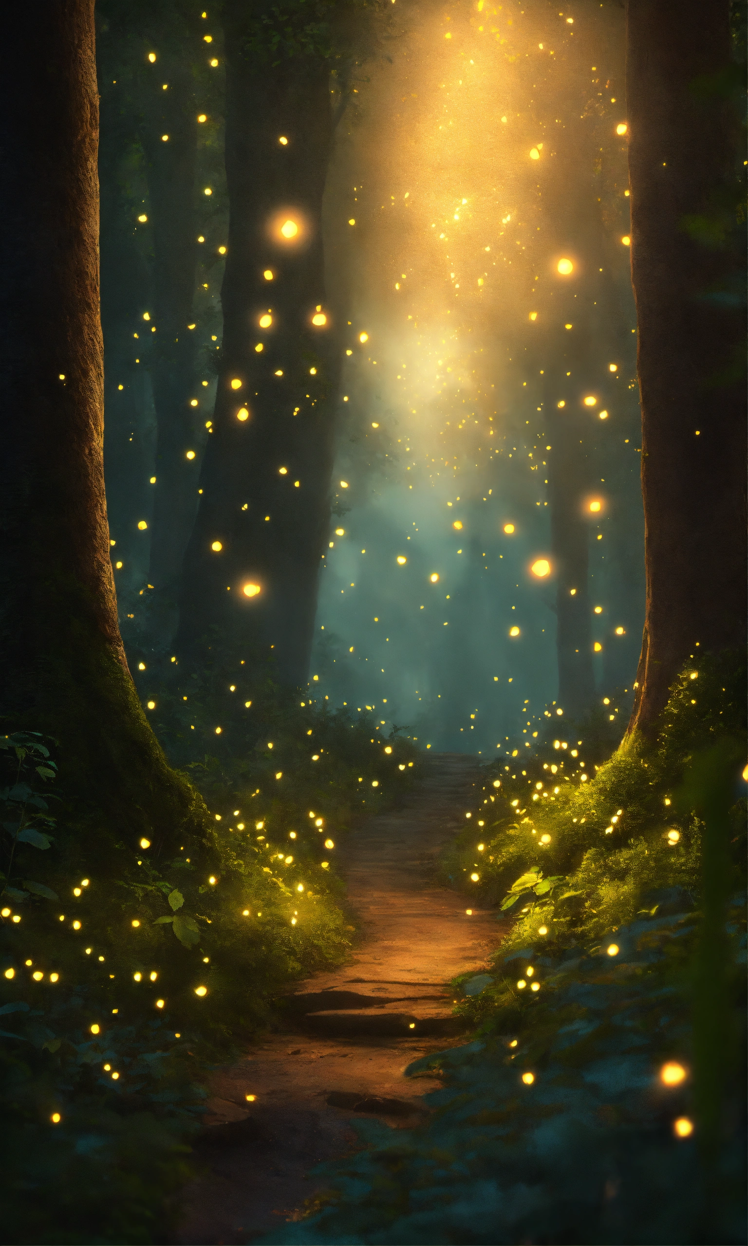 Lexica - A hidden, mystical forest with glowing fireflies and ancient ...