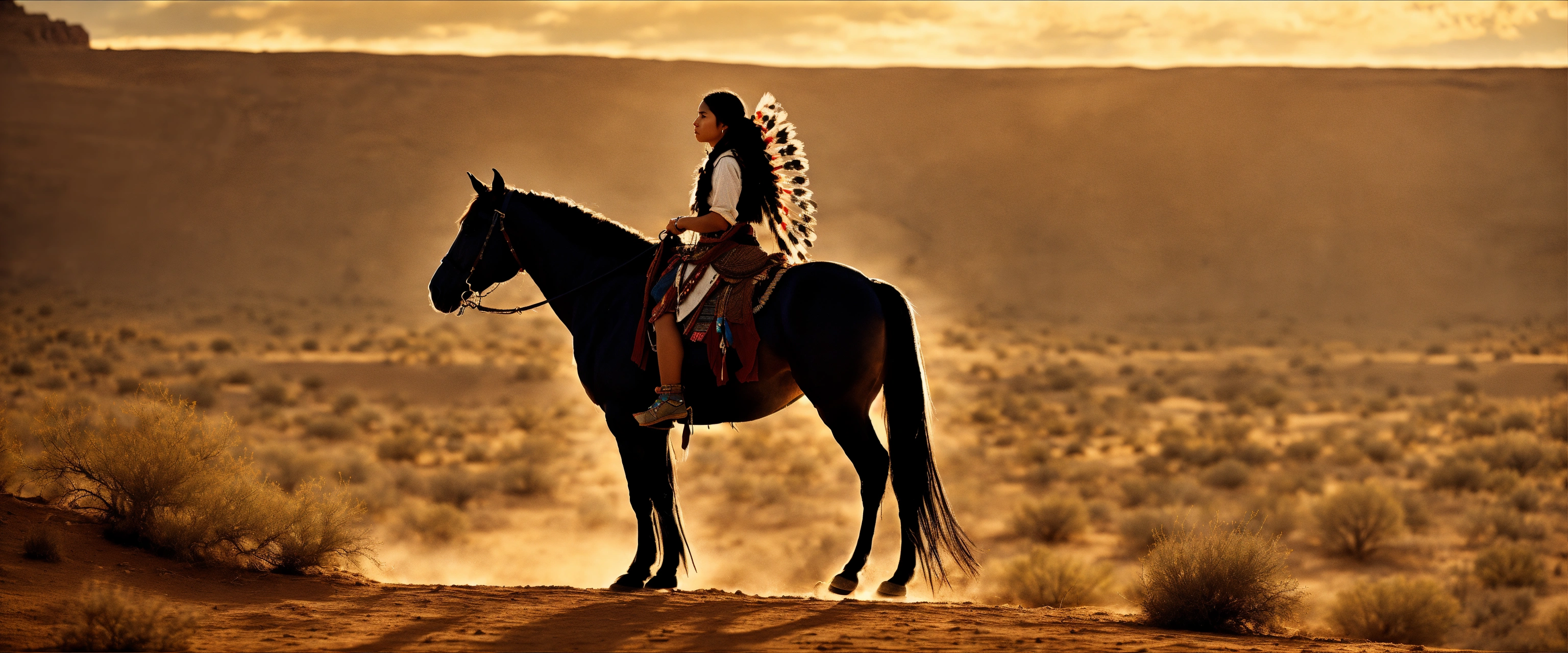 Lexica - Portrait of young Native American woman besides her horse in a ...