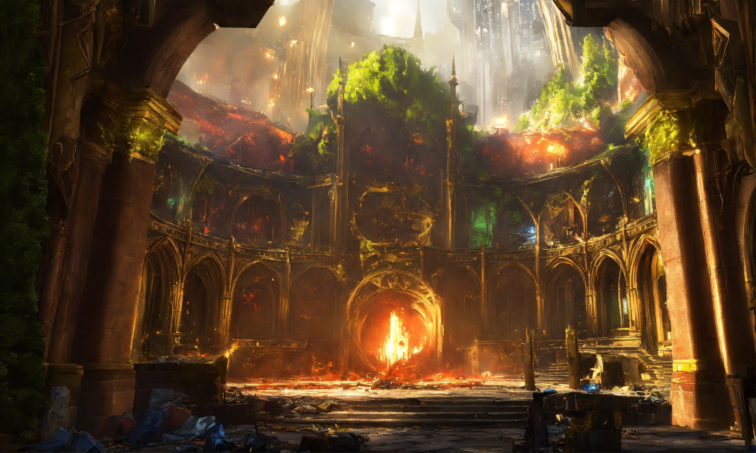 Lexica - Destroyed elf fanatsy city with destroey portal in the middle