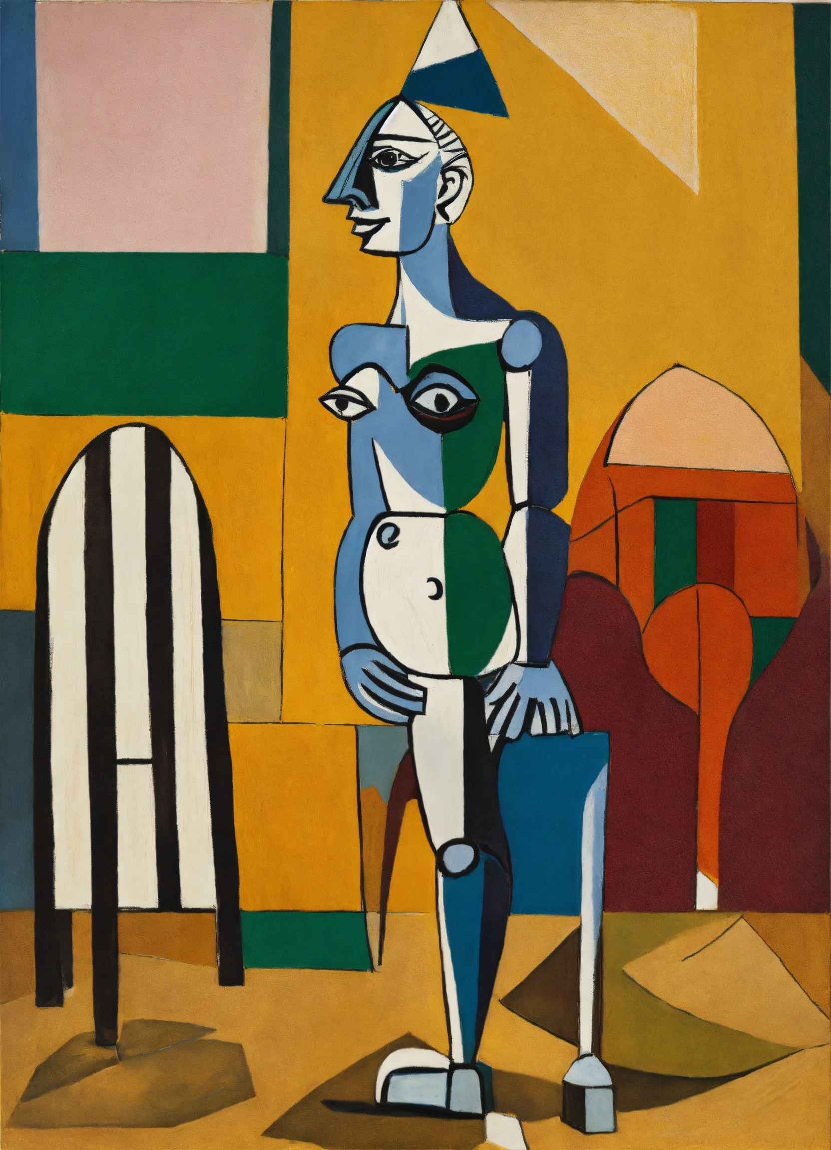 Lexica - Picasso is standing in the middle of an exhibition of other ...