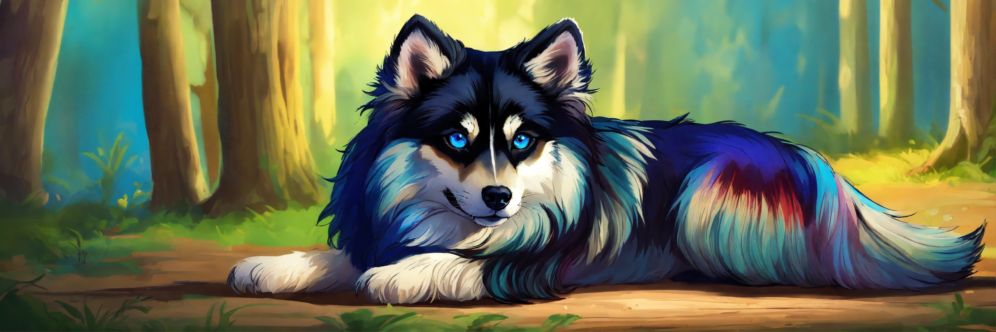 Lexica - A full body image of a pomsky with long hair and blue eyes ...