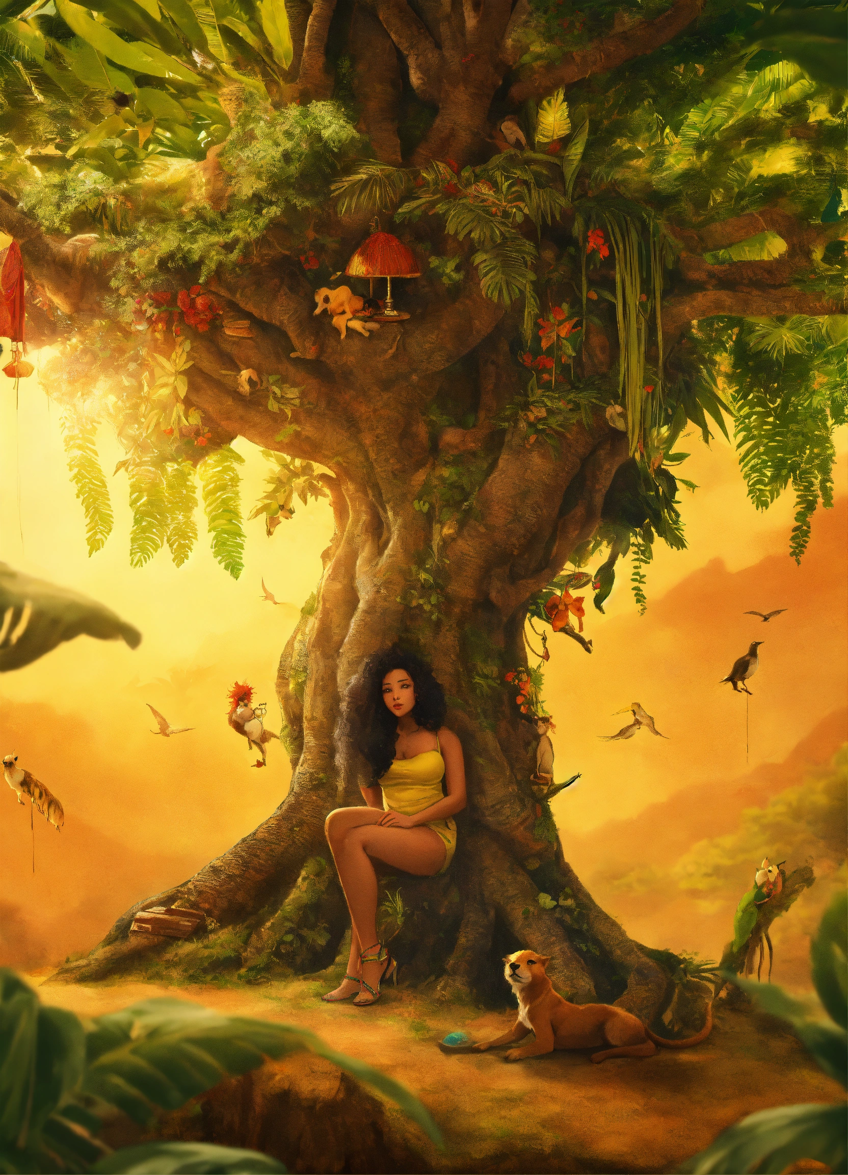Lexica - A woman whose legs turn into the trunk of a tropical tree, her ...