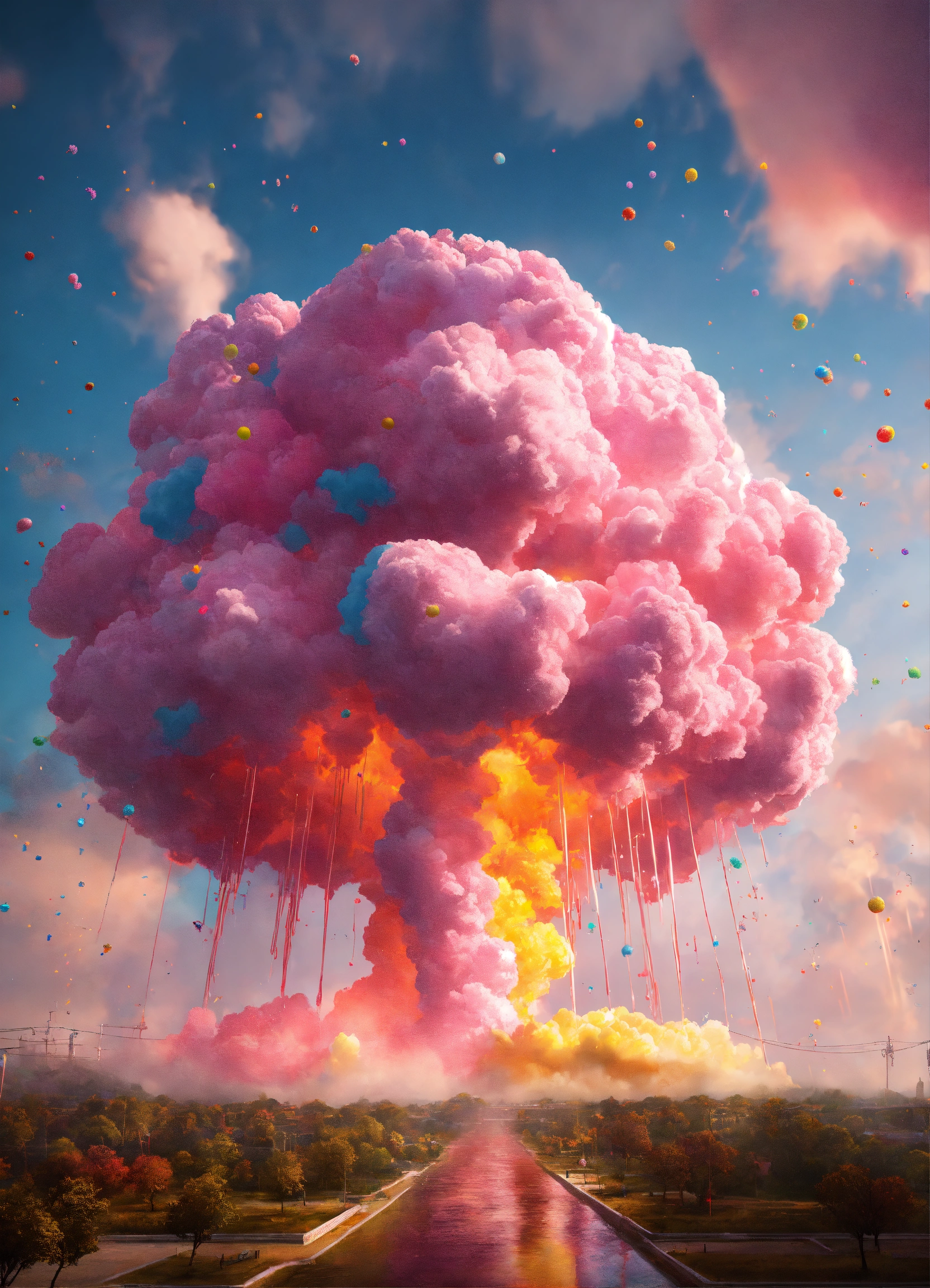 Lexica - A nuclear explosion , made out of cotton candy clouds ,paint ...