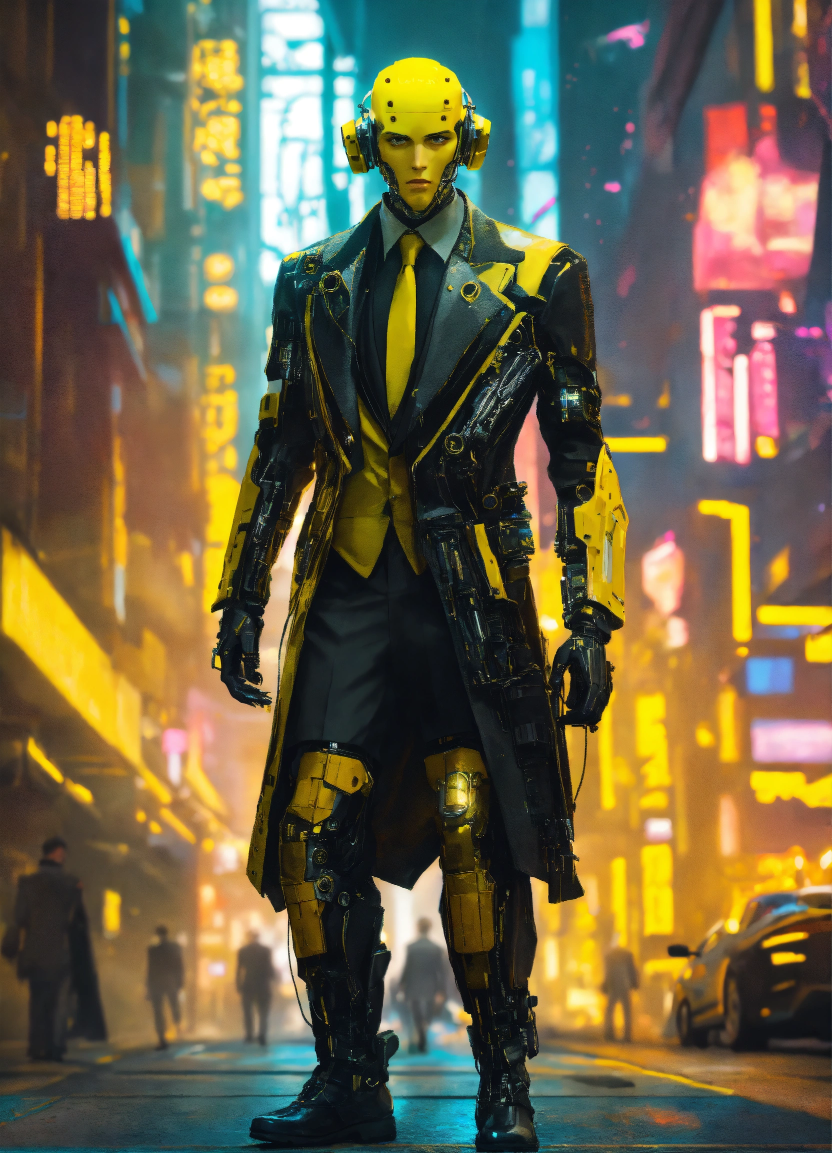 Lexica - Cyberpunk cyborg with yellow cybernetic parts. Mostly human ...