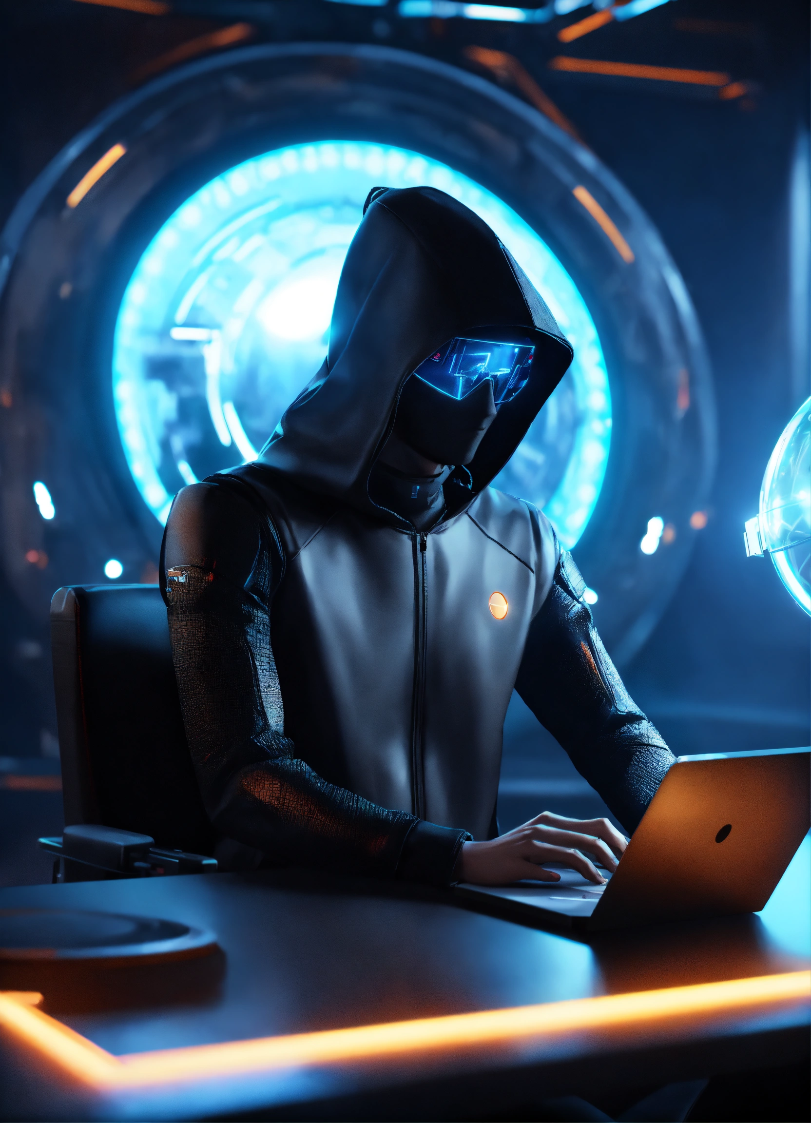 Lexica - Nerdy 25 year old male hacker wearing futuristic black ...