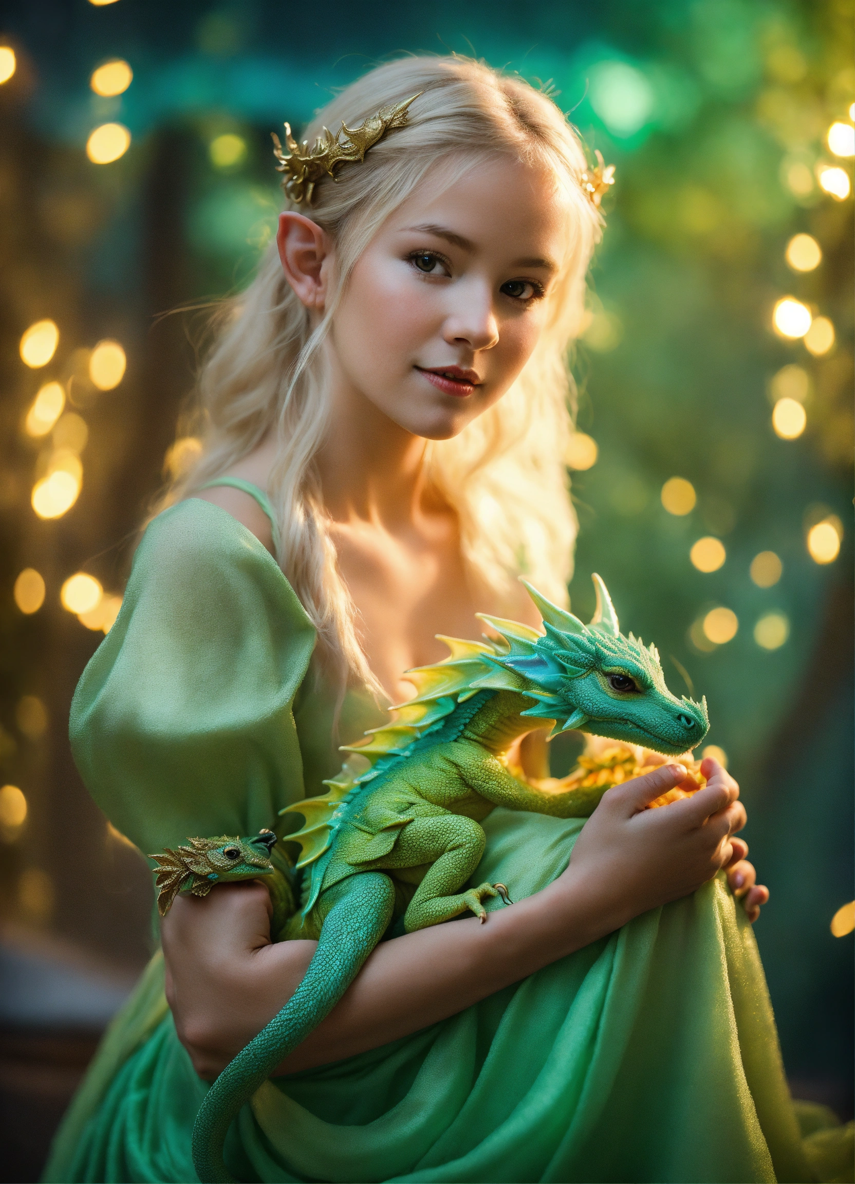 Lexica - Cute young blonde elf girl dressed in a beautifull light green ...