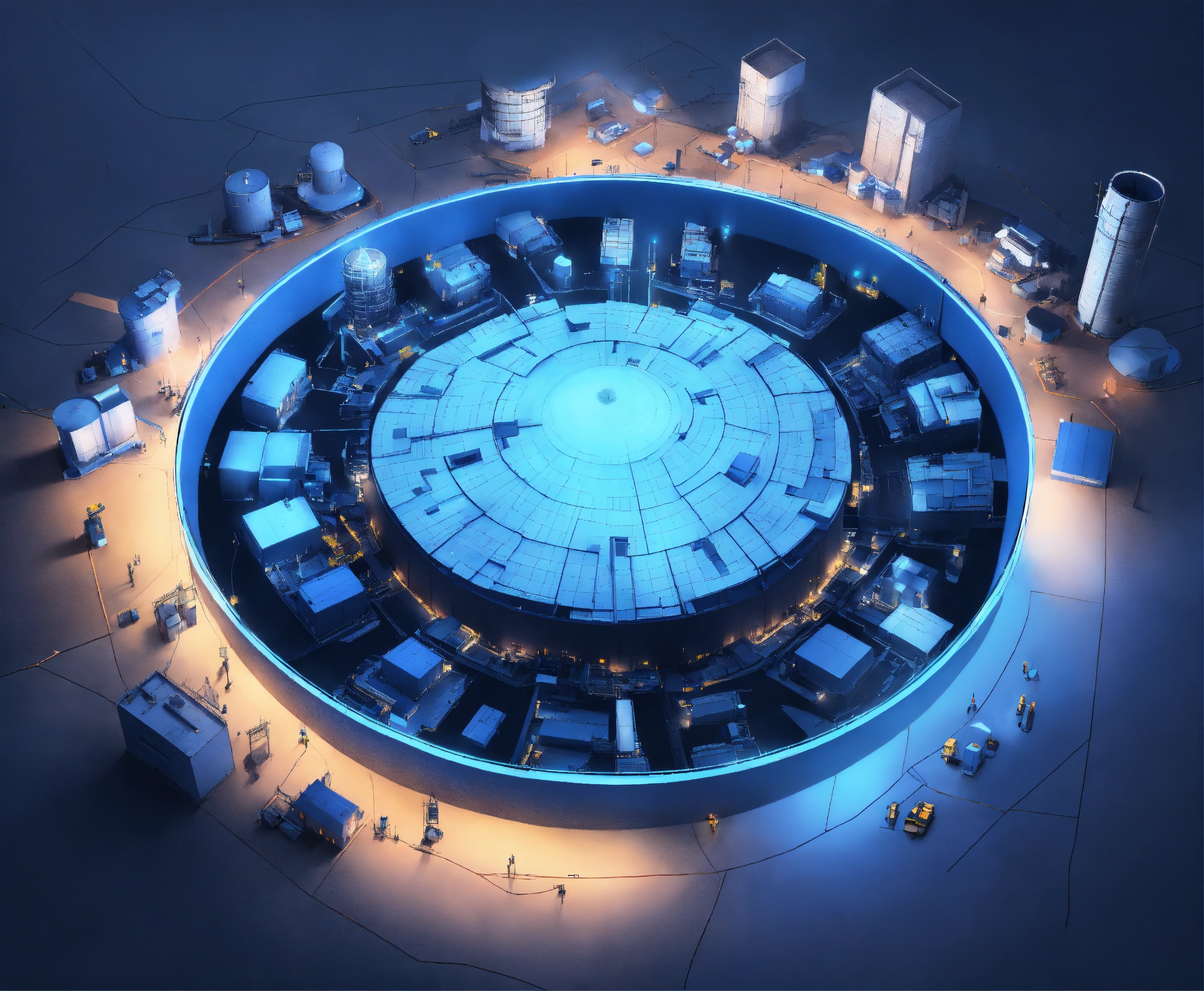 Lexica - Top view, people are building a nuclear power plant, an atom ...
