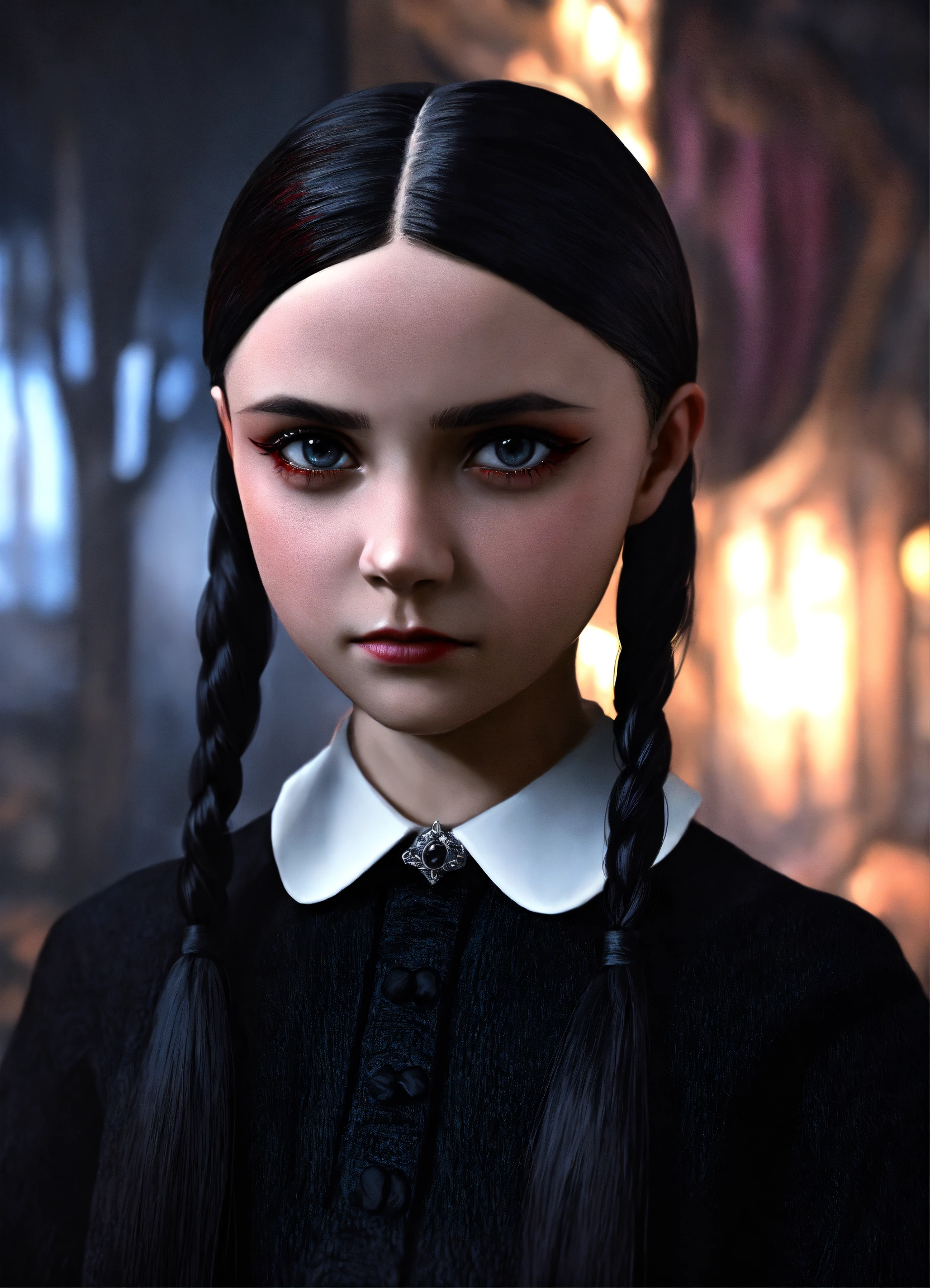 Lexica - Photorealistic, close up, wednesday addams, extreme closeup ...