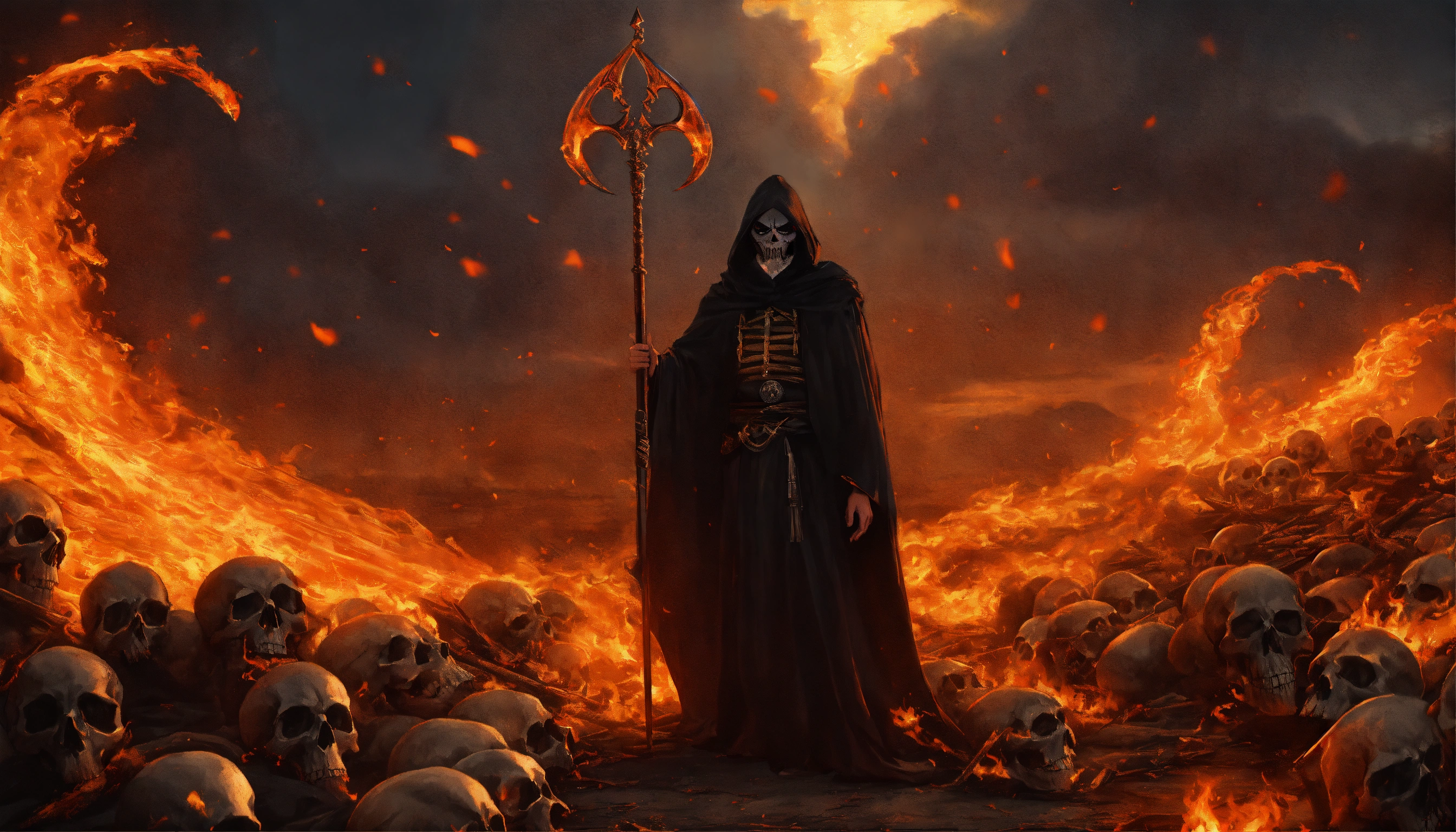 Lexica - Menacing grim reaper with flaming scythe raised for the kill ...