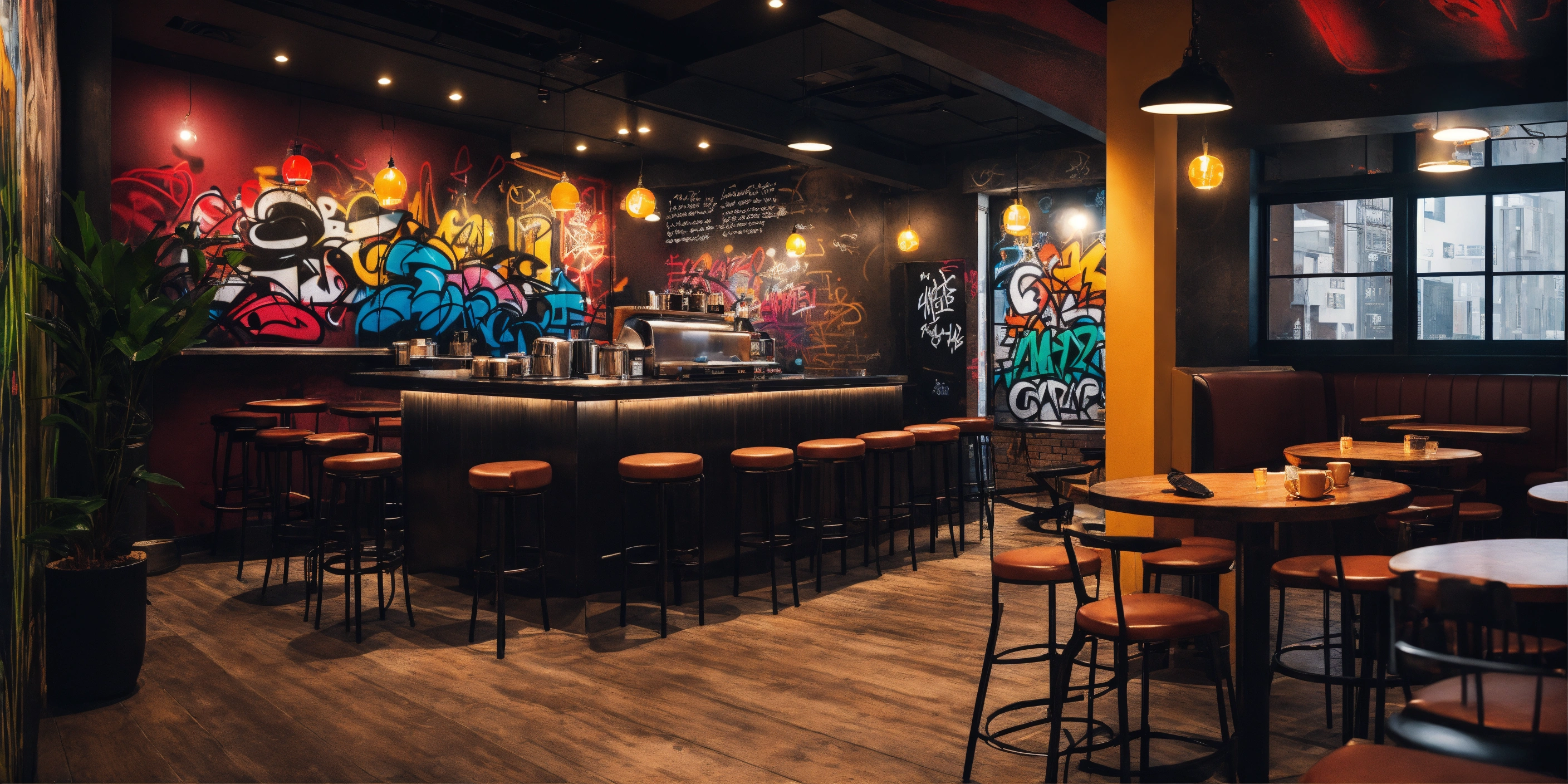 Lexica - Cafe interior design in modern hip-hop theme with graffiti's ...