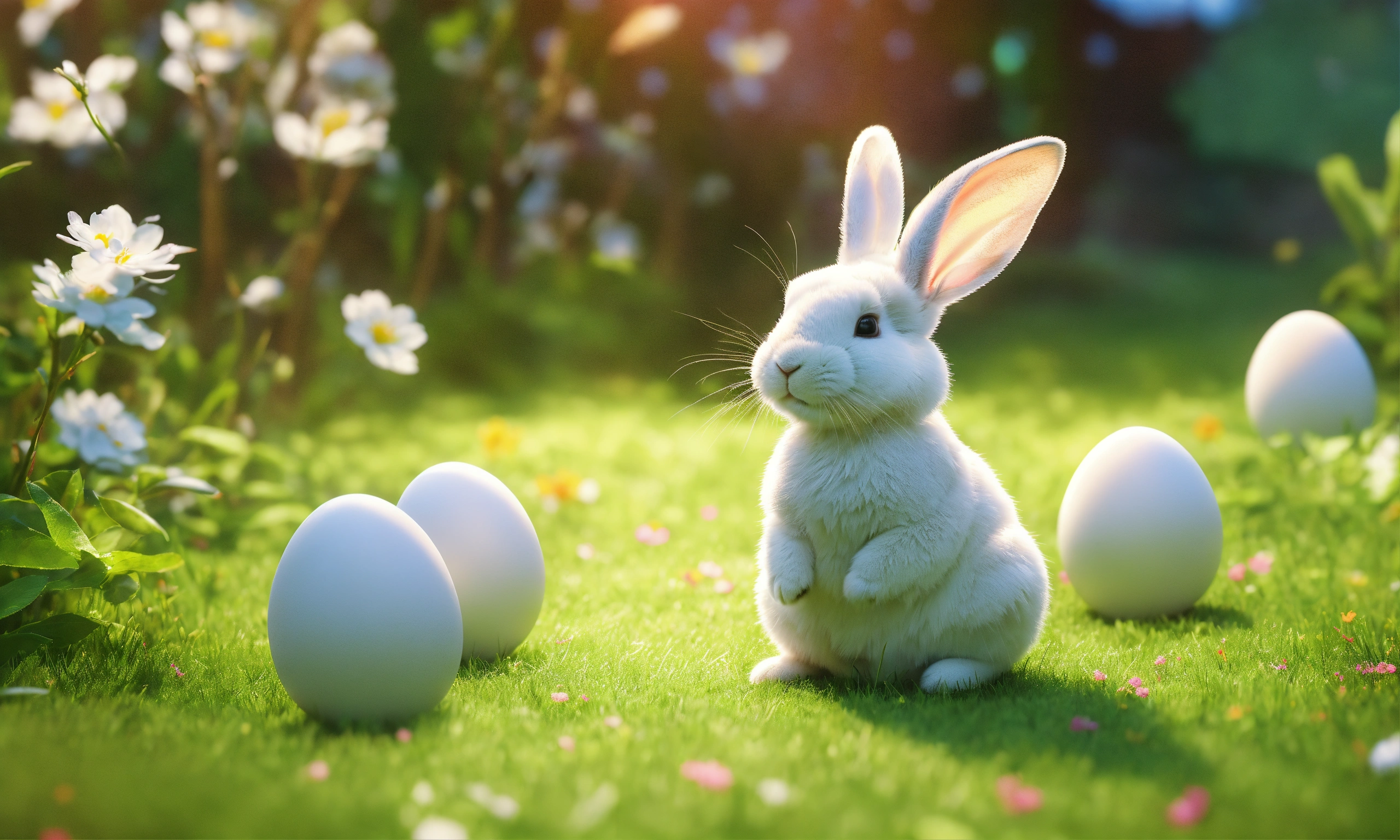 Lexica - White rabbit sitting on spring green fresh grass lawn with ...