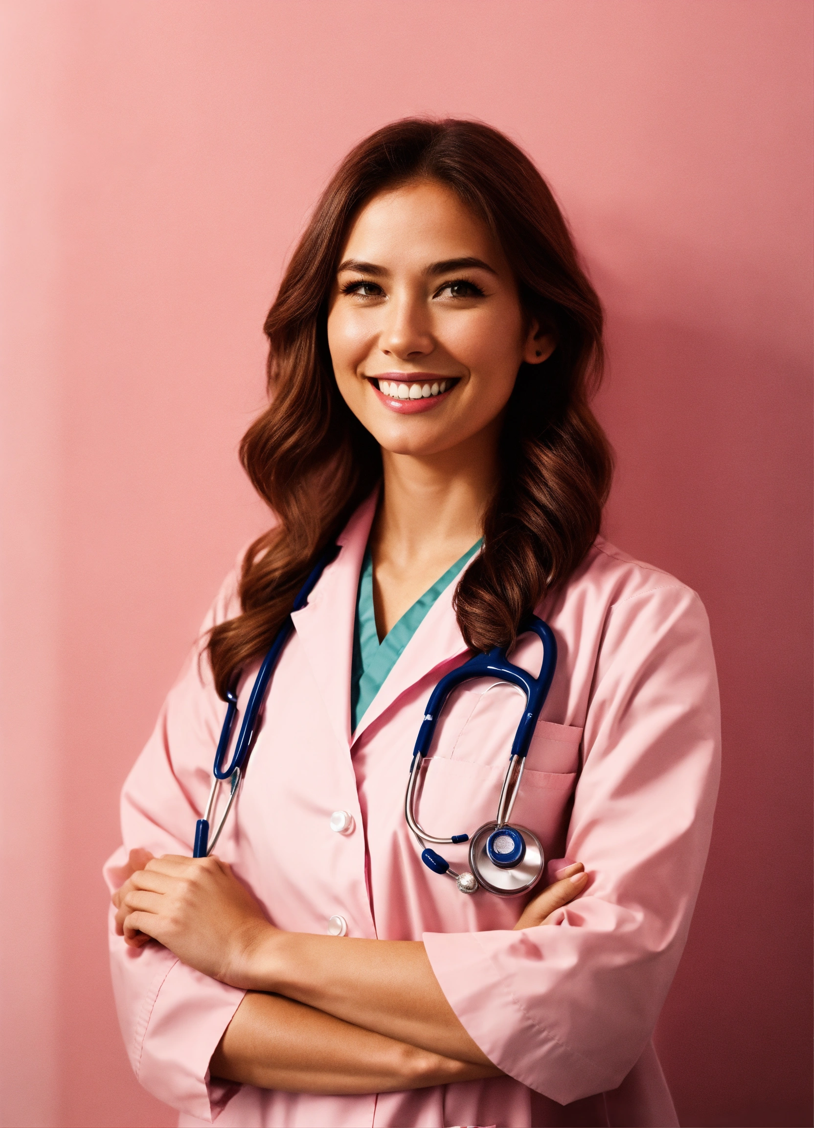 Lexica A smiling doctor stand a front a wall. freestanding, Hyper
