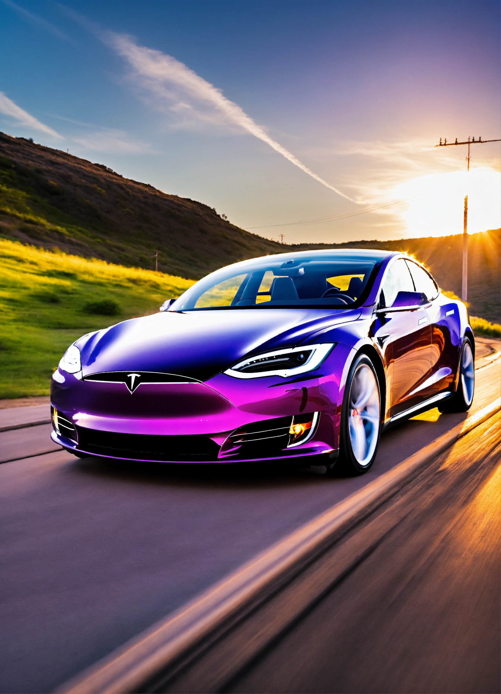 Lexica - Happy purple tesla with electricity sunny day going down a slide