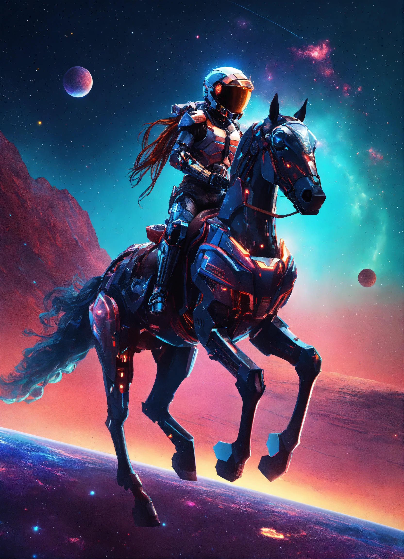 Lexica - An athlete cyborg riding a bionic horse on the andromeda ...