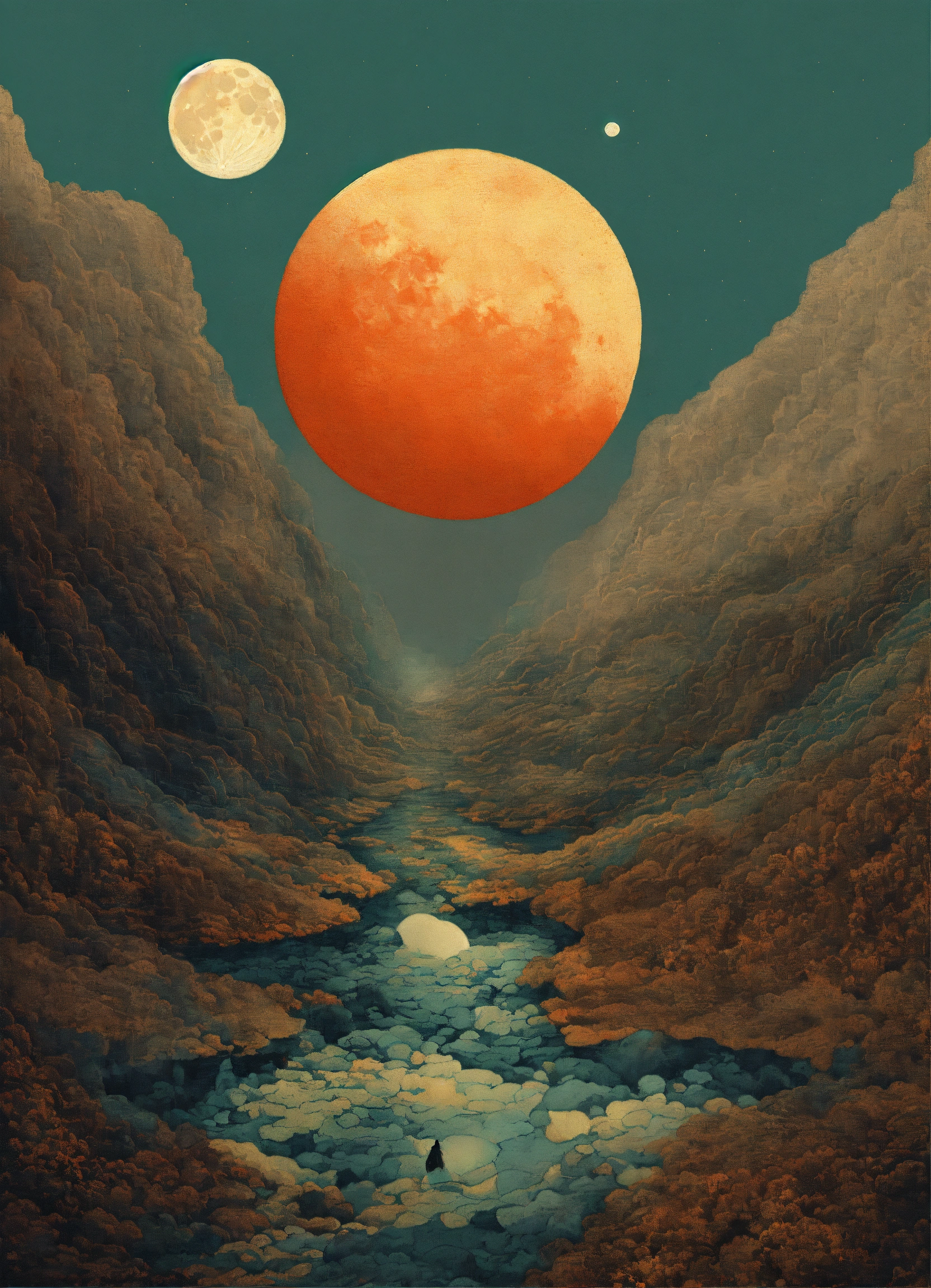 Lexica - Moon profile + Halftone pattern + editorial illustration of ...