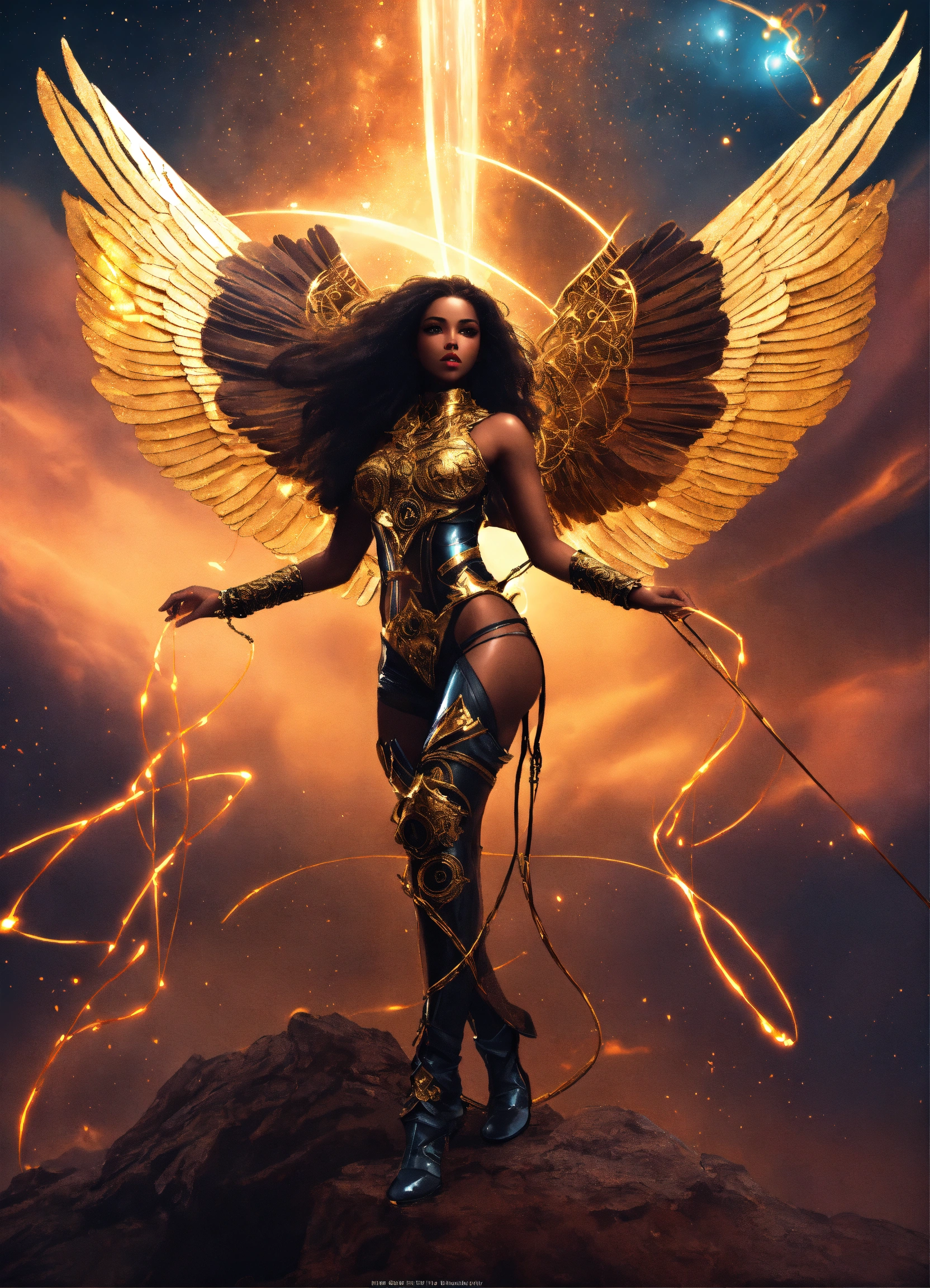 Lexica - Full body black futuristic warrior entangled in a cosmic ...