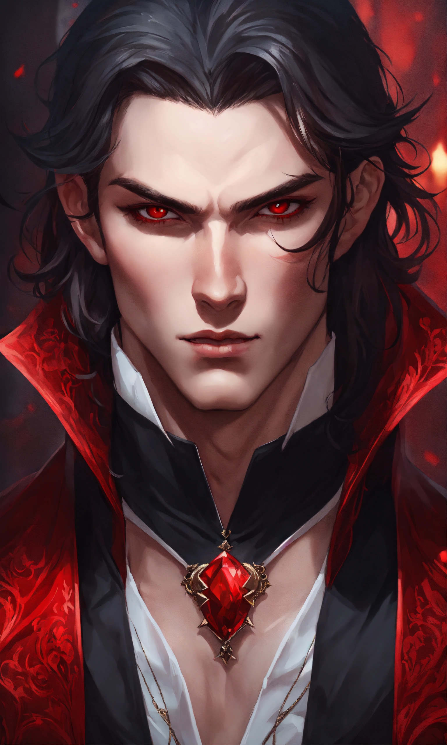 Lexica - Portrait of a male vampire, intricate crimson outfit, pale ...