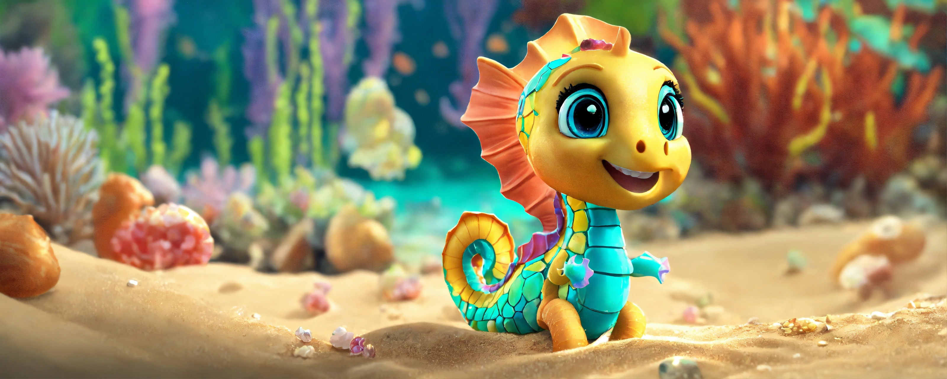 Lexica - /imagine promptwe see a smiling seahorse named Coral. Coral ...