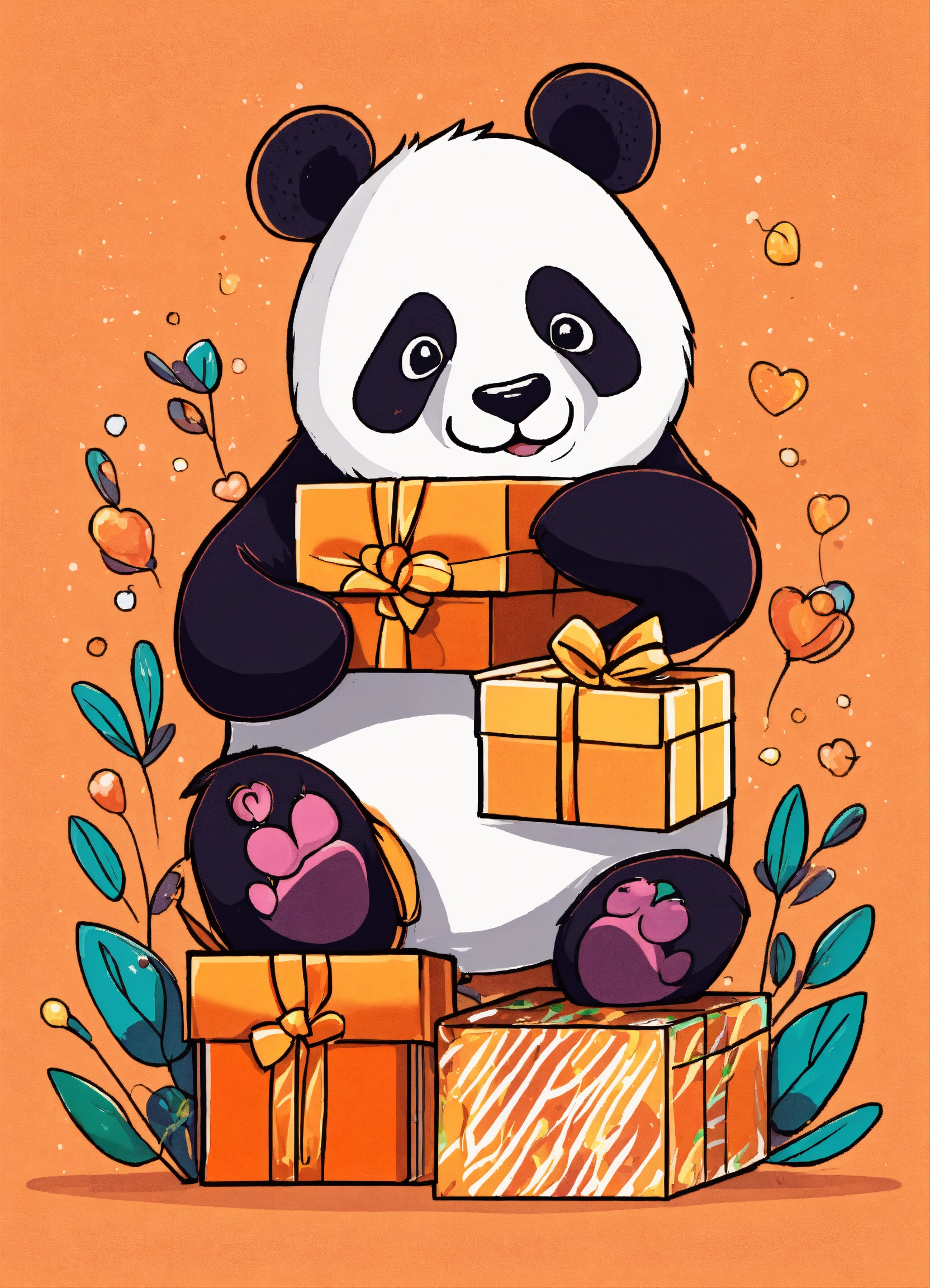 Lexica - Postmark, panda with gifts, february 23 holiday, cartoon style ...