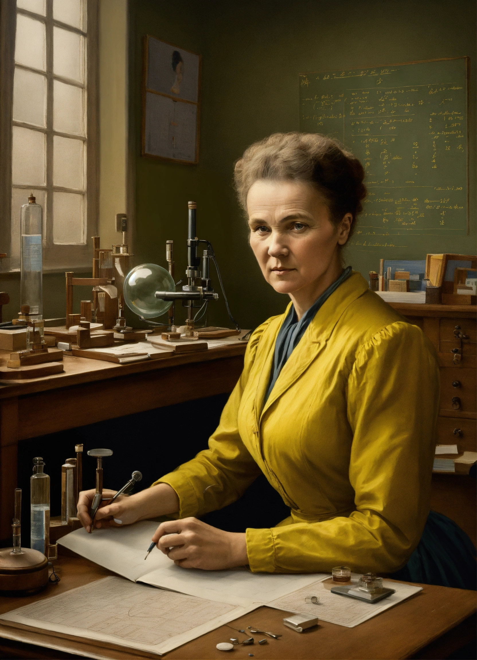 Lexica - Créez une image réaliste de Marie Curie dans son bureau de ...