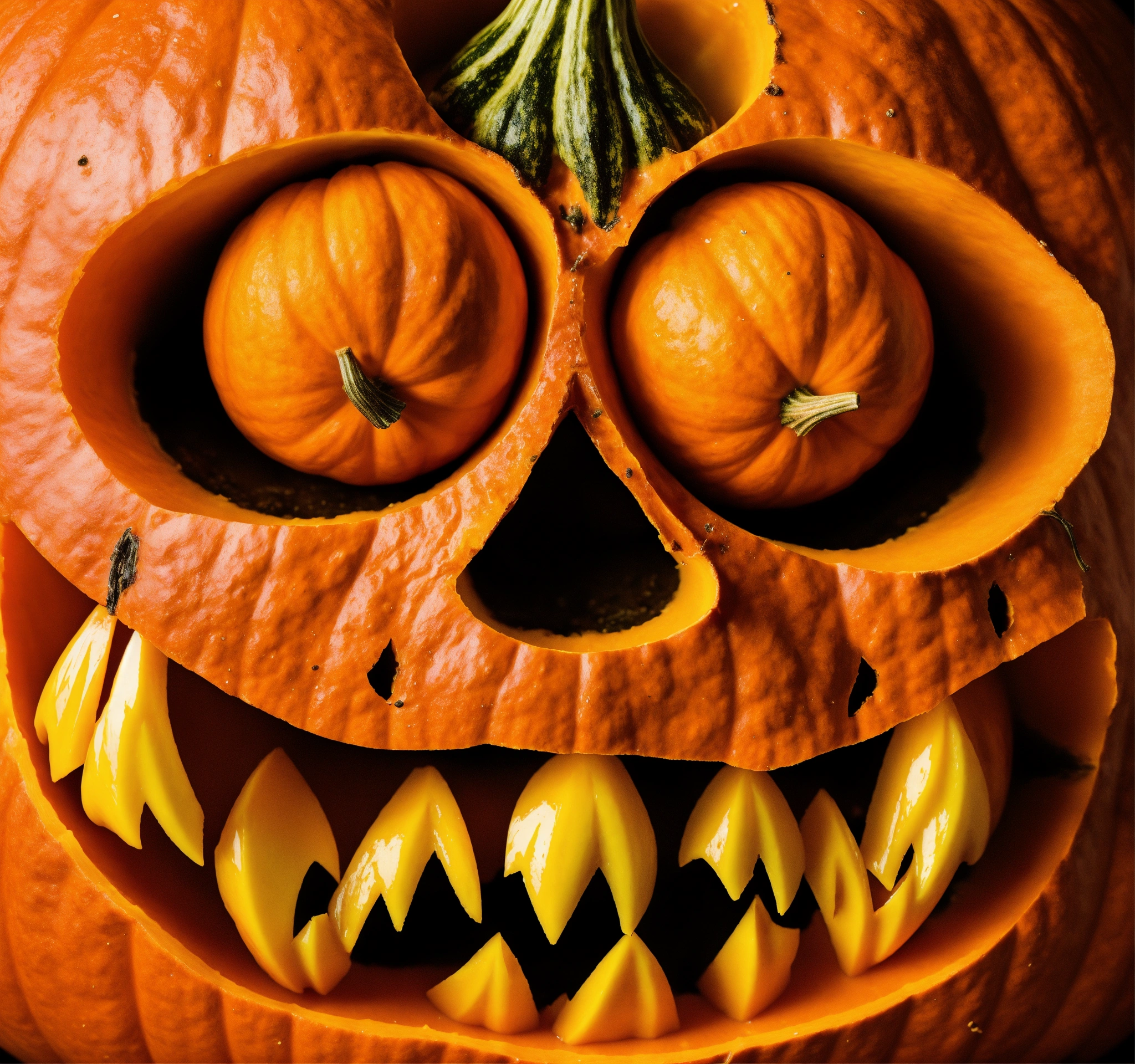 Lexica - Orange pumpkin with scary face on white background