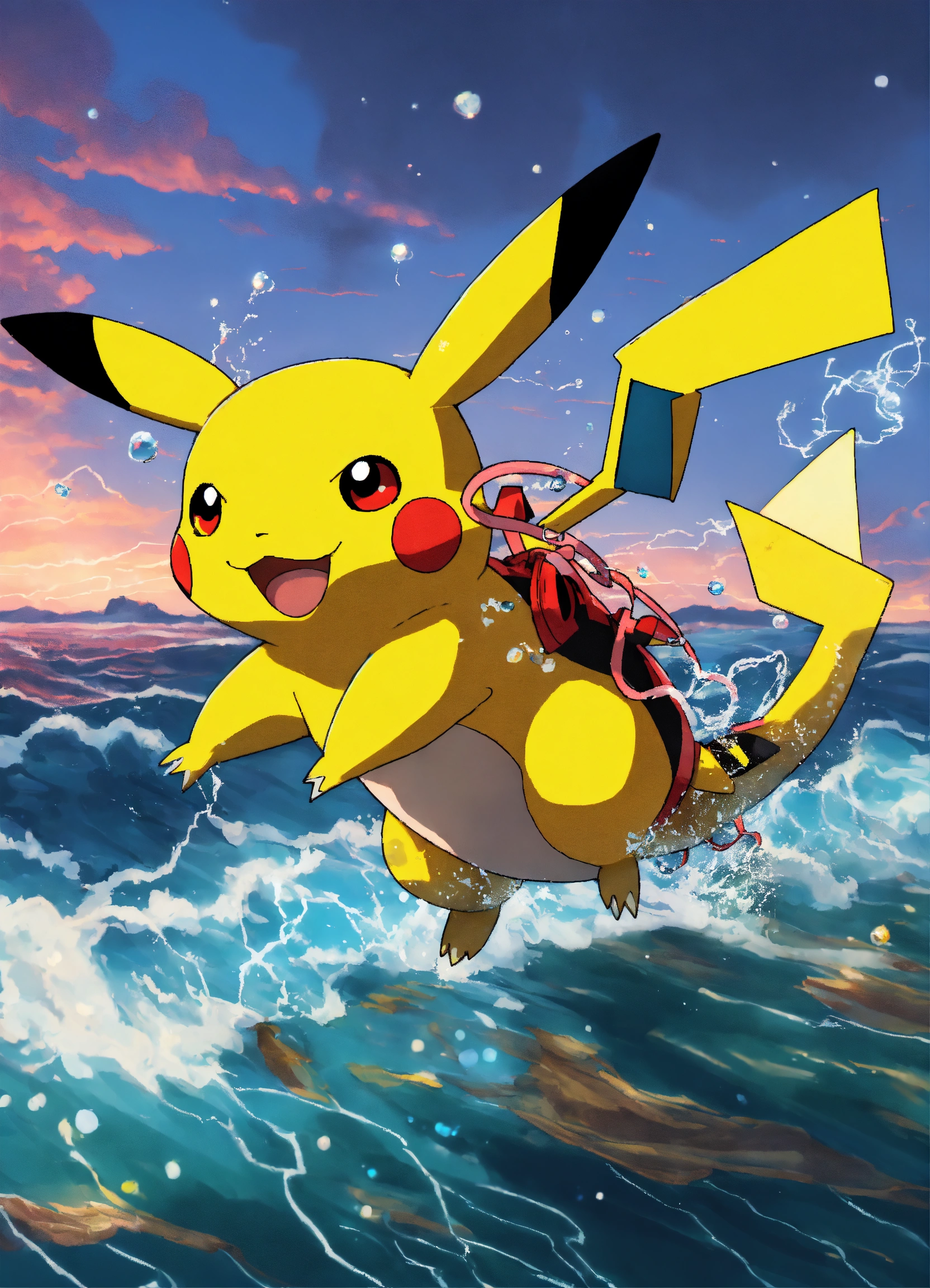 Lexica - Pikachu LIKE DRAGON swimming in the sea WITH electrical current