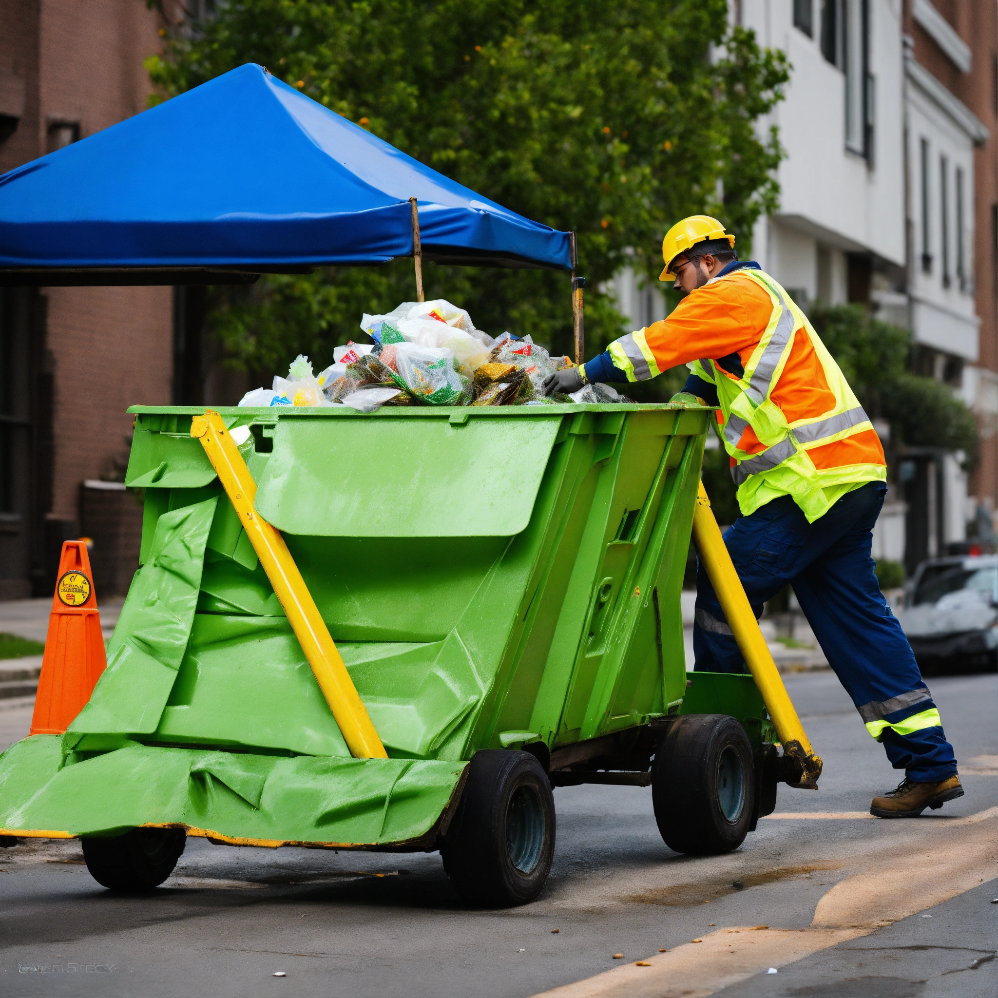 Lexica - Stock images of garbage men doing their job in high-visibility ...