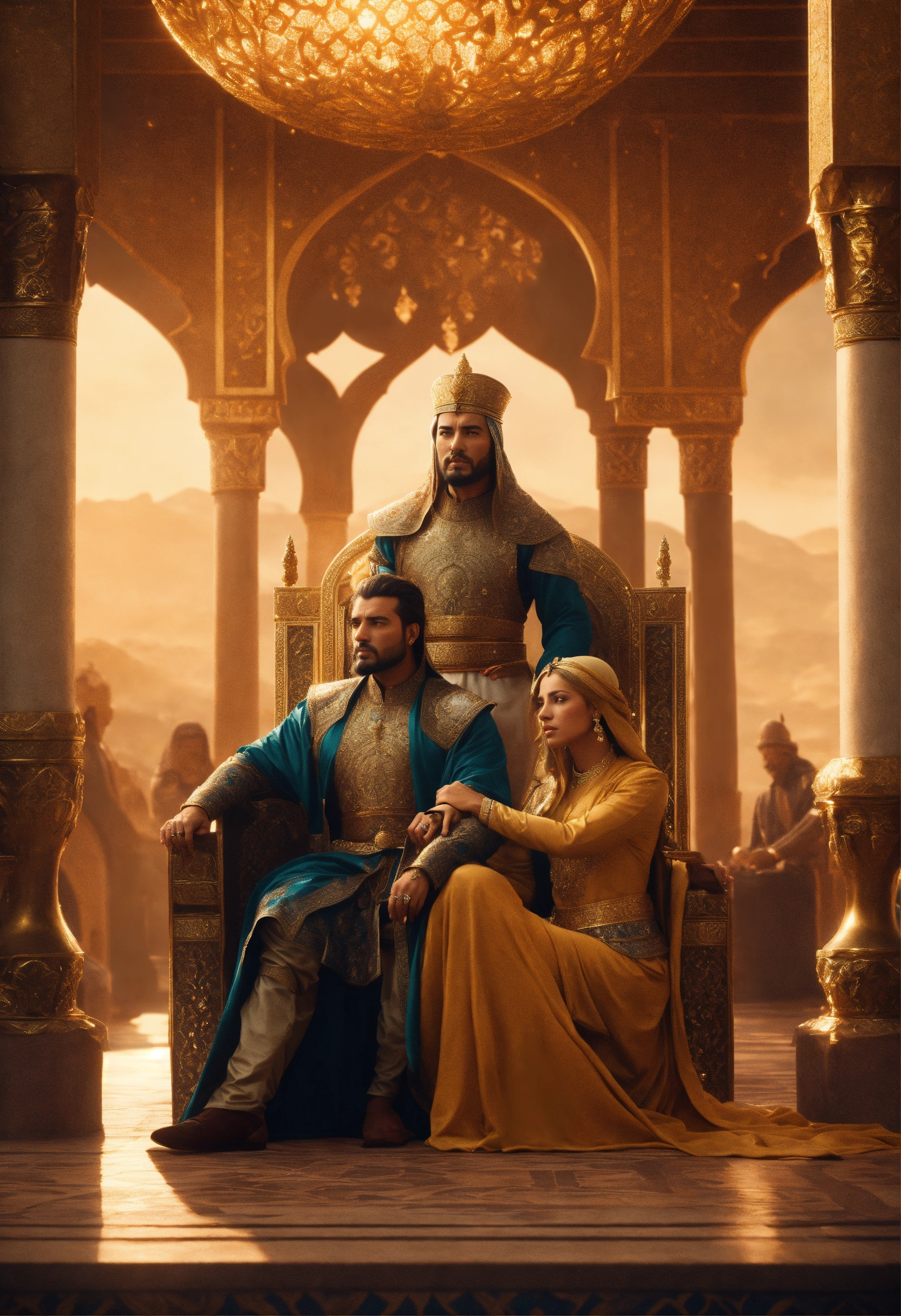 Lexica - An epic fantasy scene featuring the sultan Saladin sitting on ...
