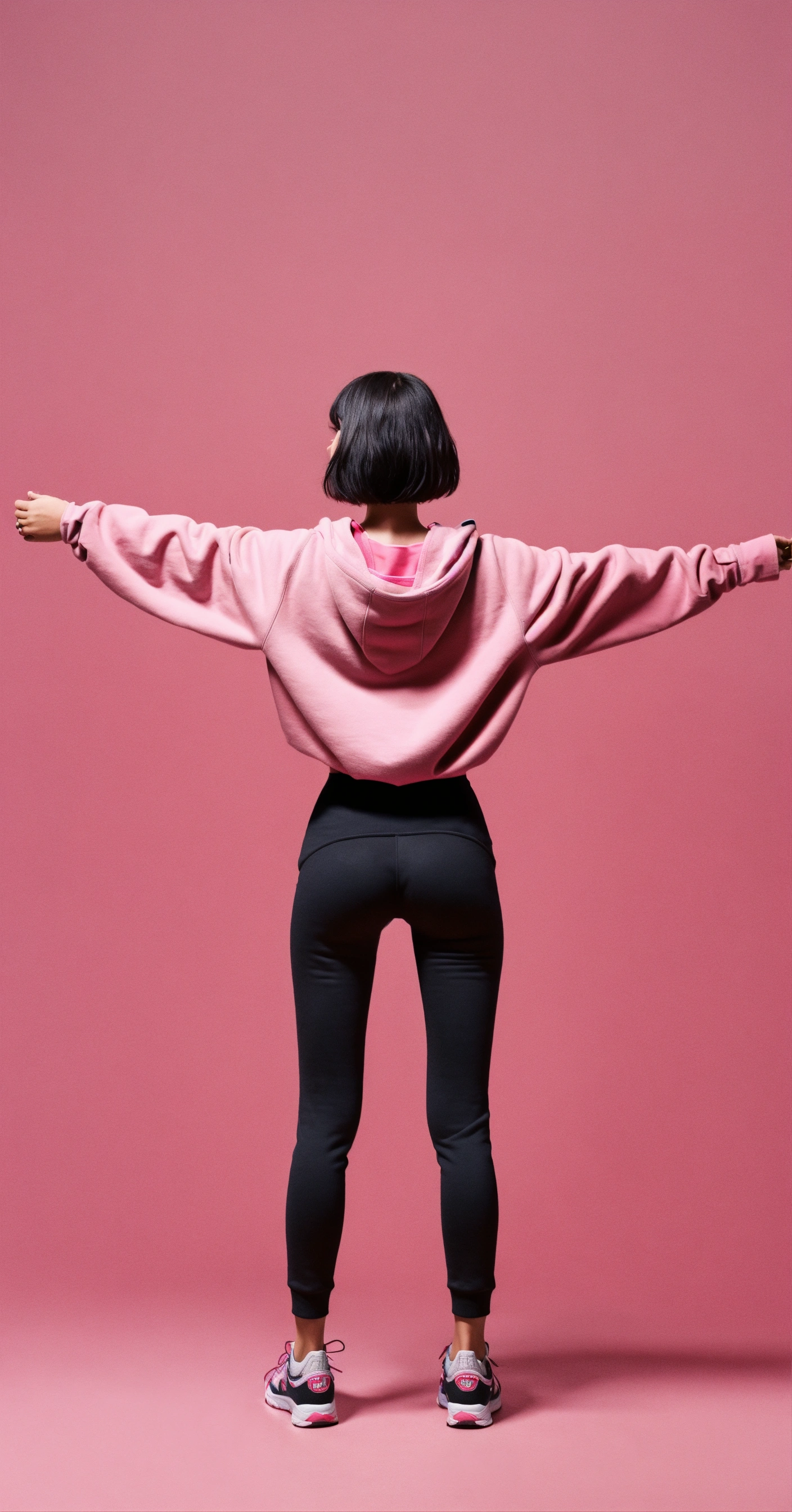 Lexica - Full body, a woman from her back, raising both her hands up ...