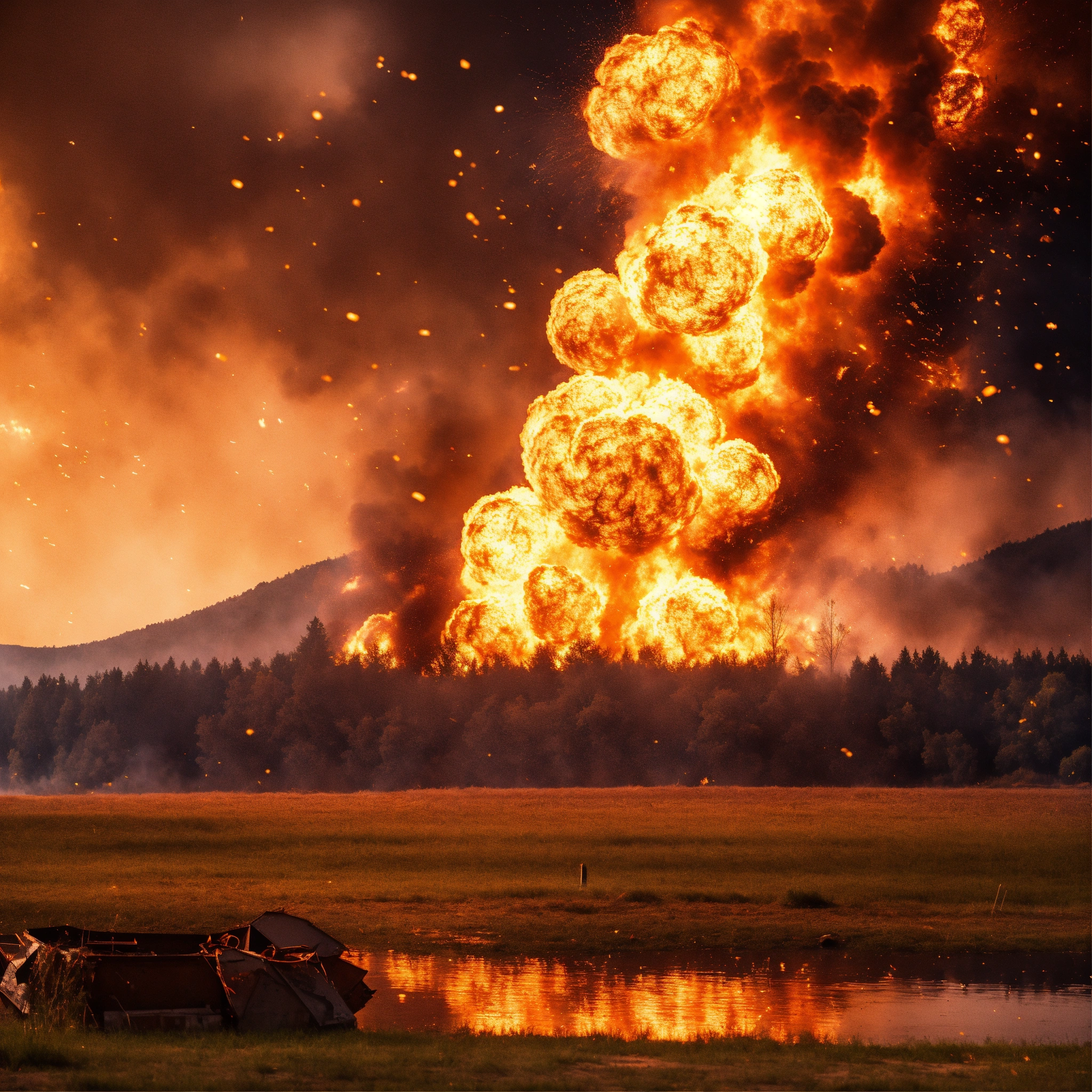 Lexica - Outdoor background with explosions and fire in the background