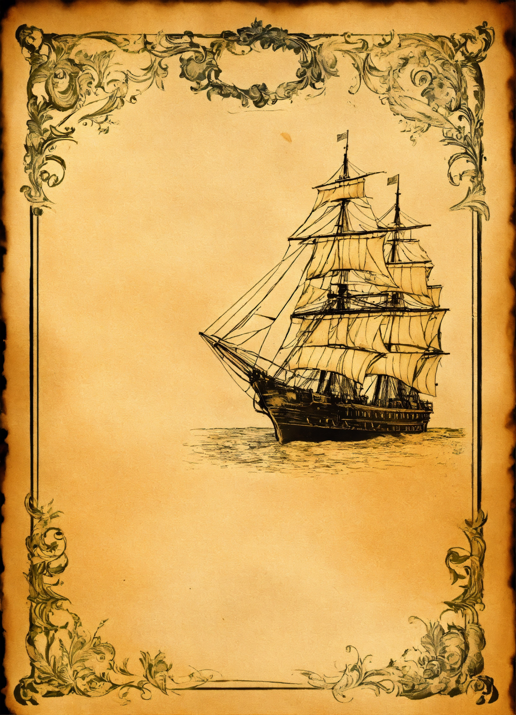 Lexica - Old vintage retro letter paper with old ship border