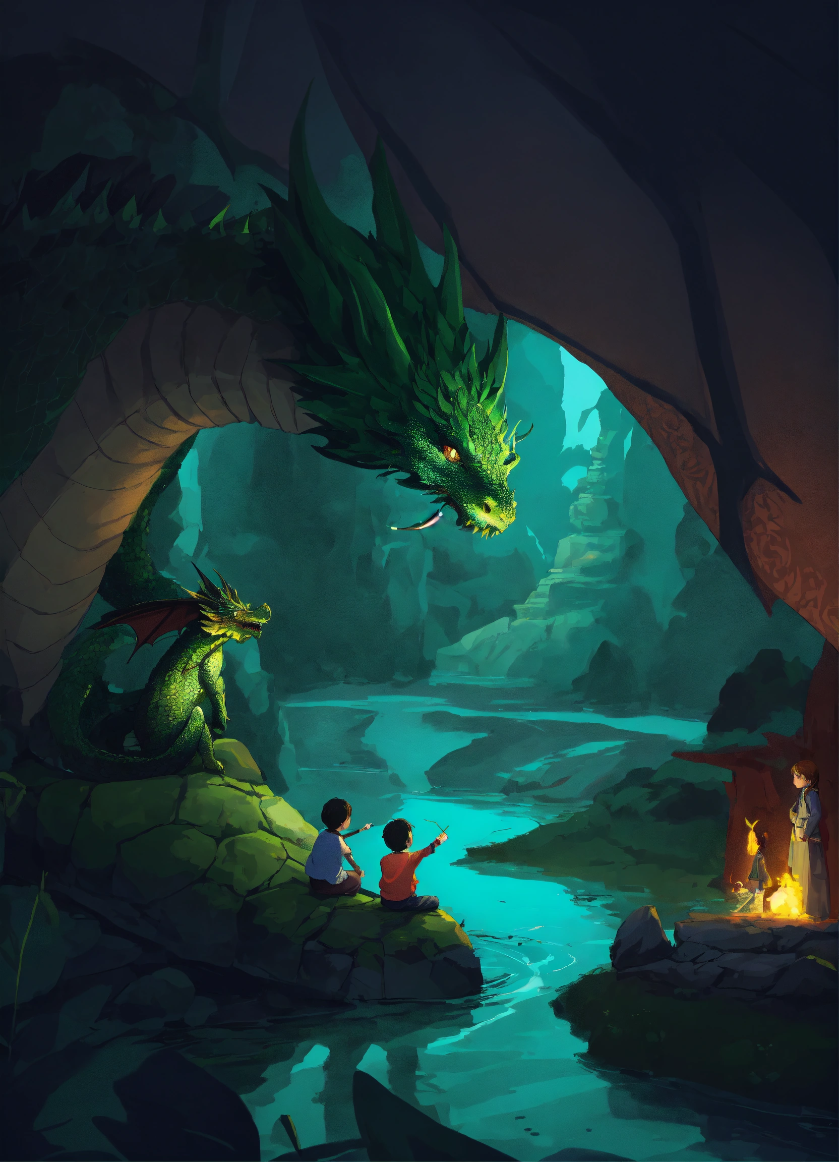 Lexica - An illustration showing a children and the dragon planning ...