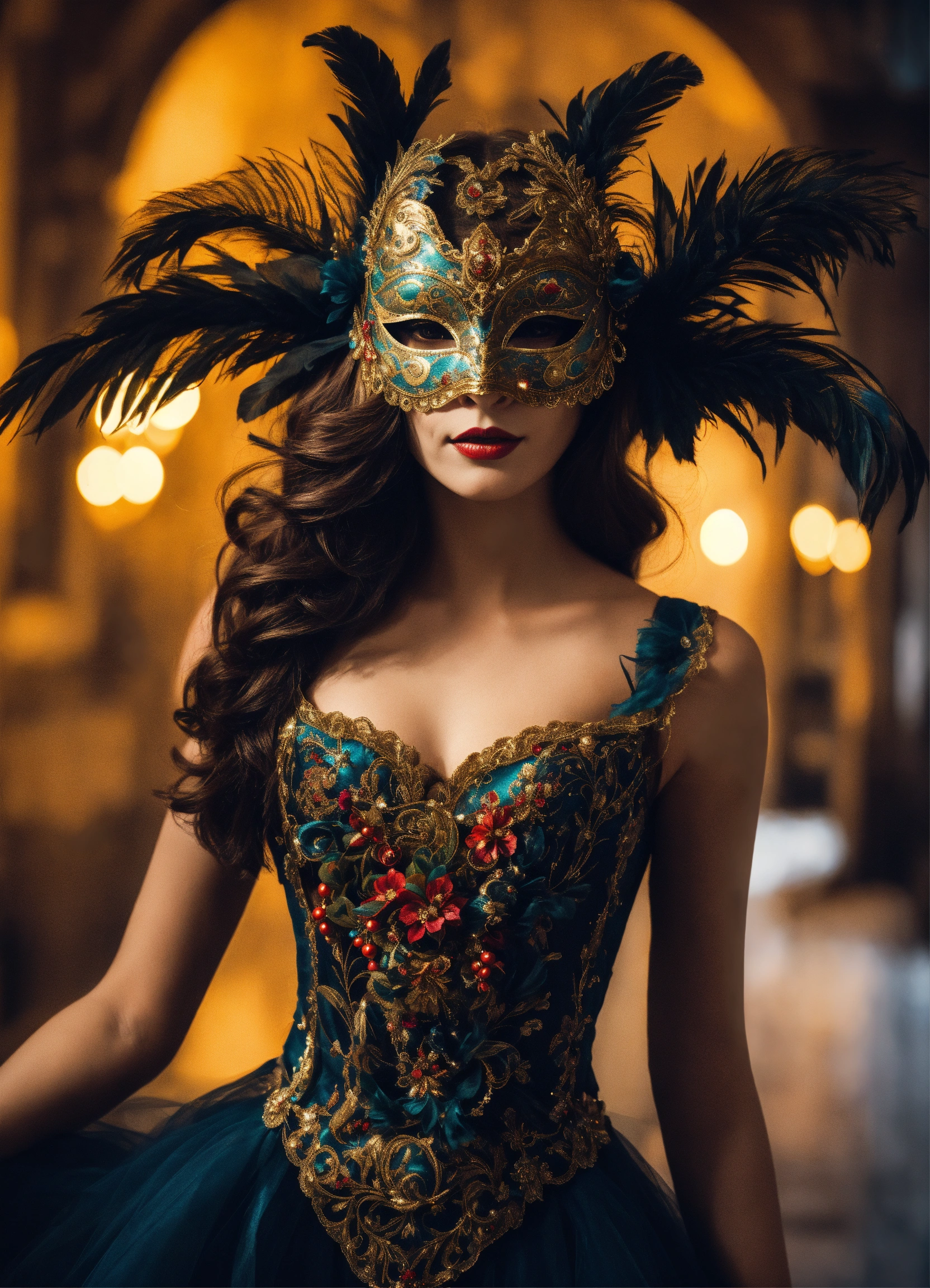 Lexica - Portrait of a woman in a richly decorated masquerade mask. the ...