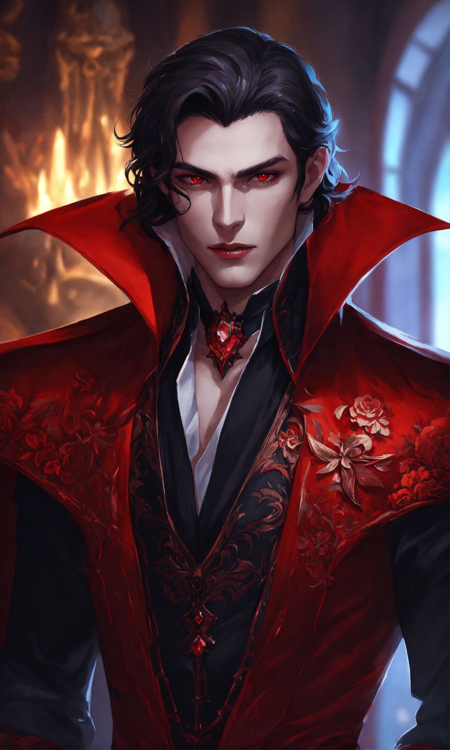 Lexica - Portrait of a male vampire, intricate crimson outfit, pale ...