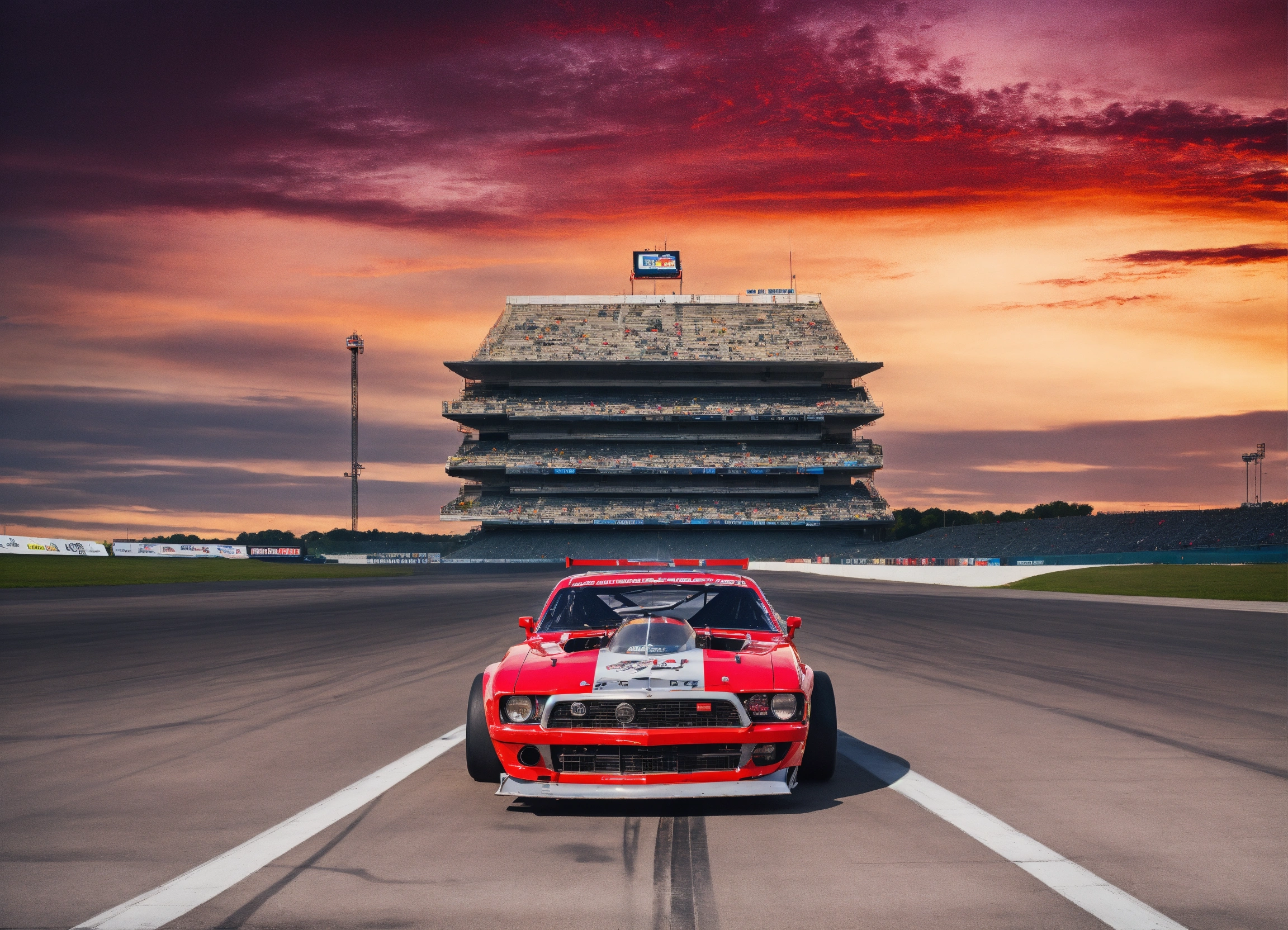 Lexica - Drag race car, race tower in the background