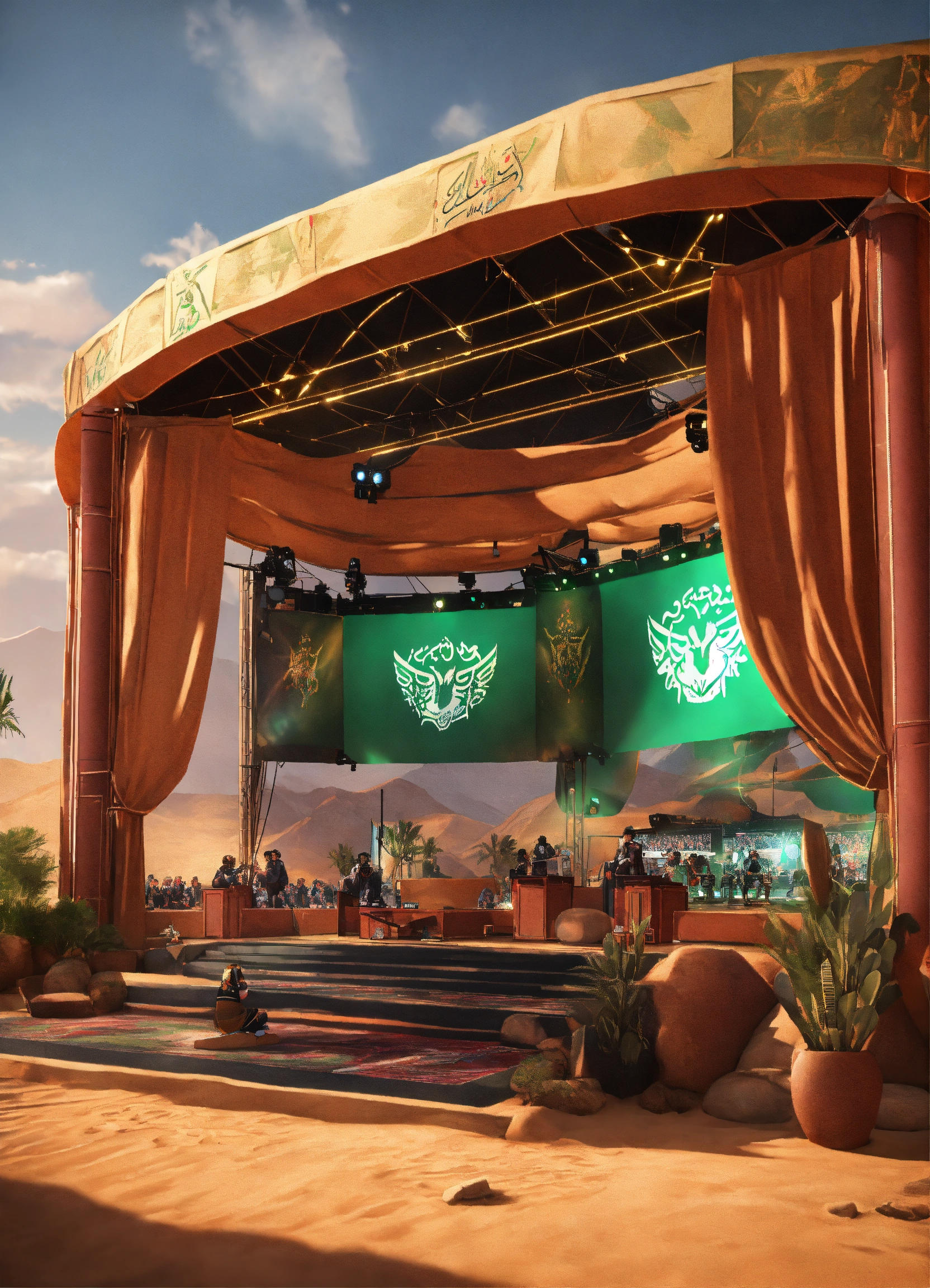 Lexica - Generate an image of a small esports venue's desert tent style ...
