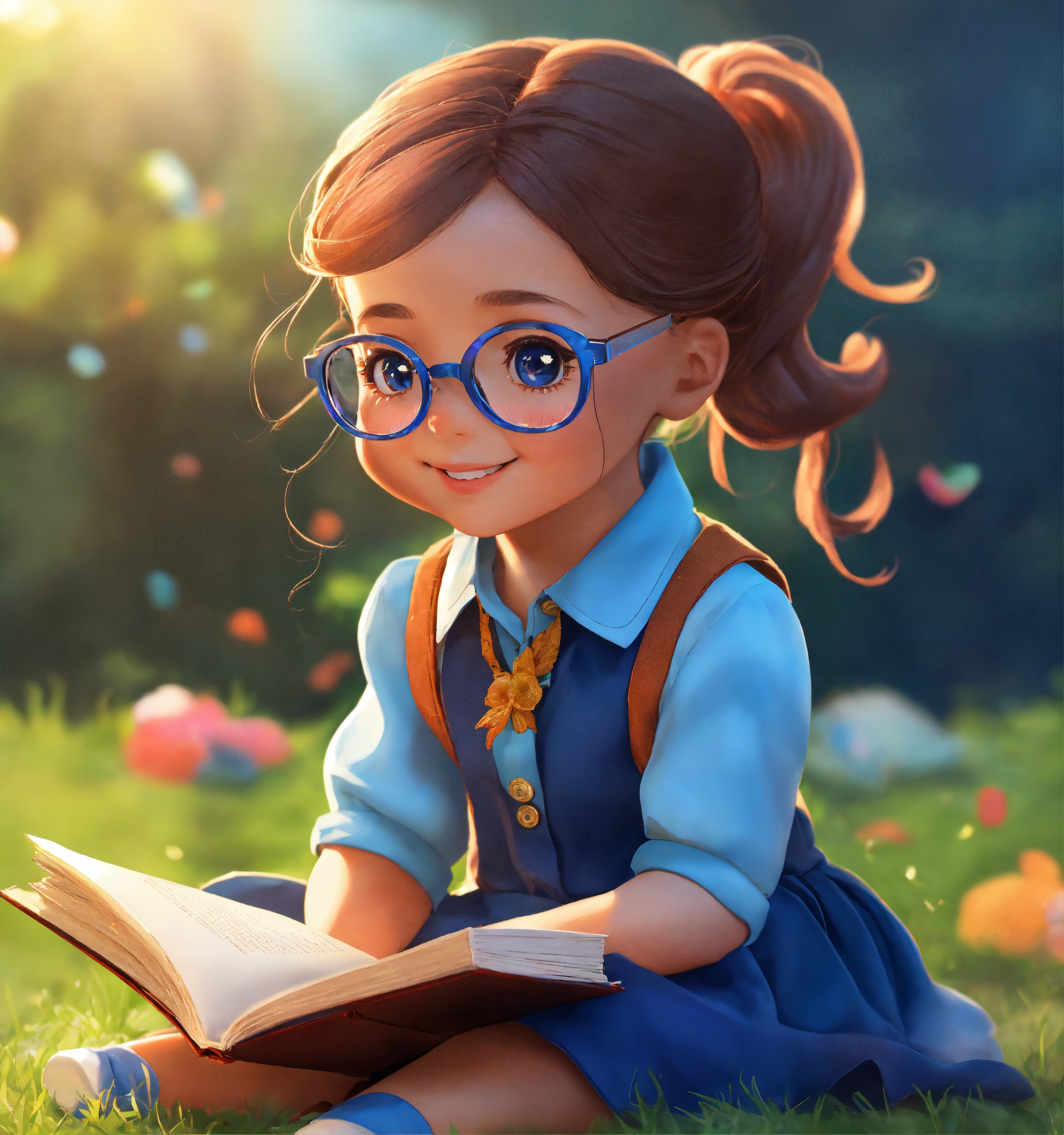 Lexica - A sweet 5-year-old girl wearing a light blue button-down shirt ...
