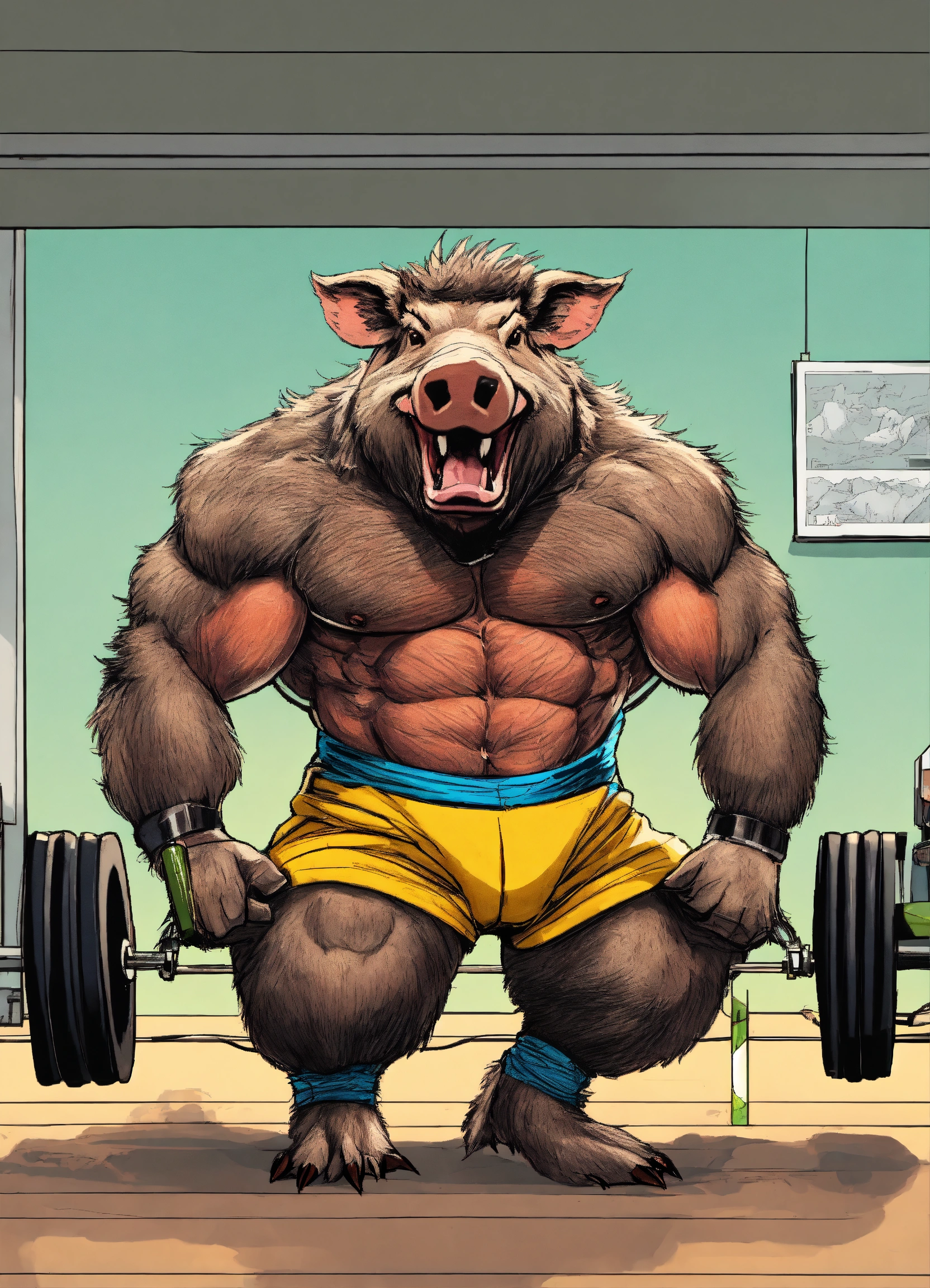 Lexica - Humoristic wild boar doing bodybuilding, amazing high tech ...